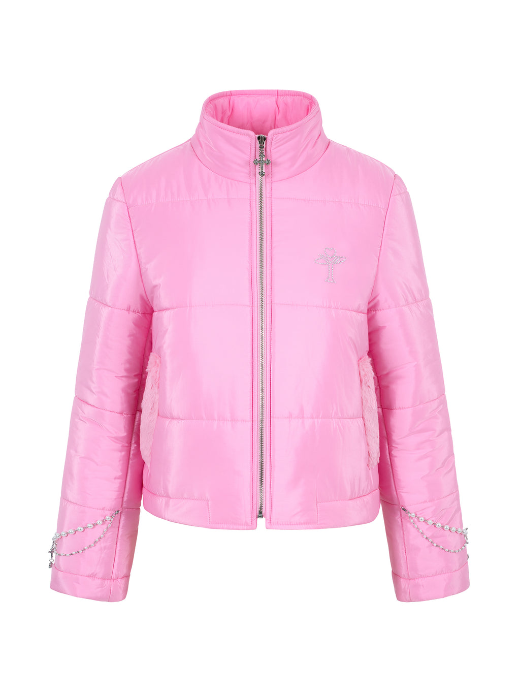 [Yusuki] Slim Puffer with Handmade Chains (Pink)
