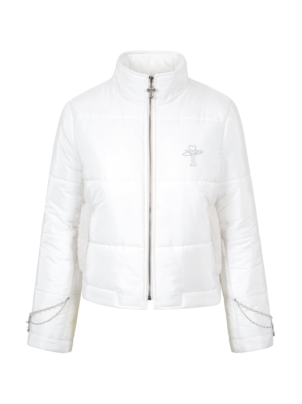 [Yusuki] Slim Puffer with Handmade Chains (White)