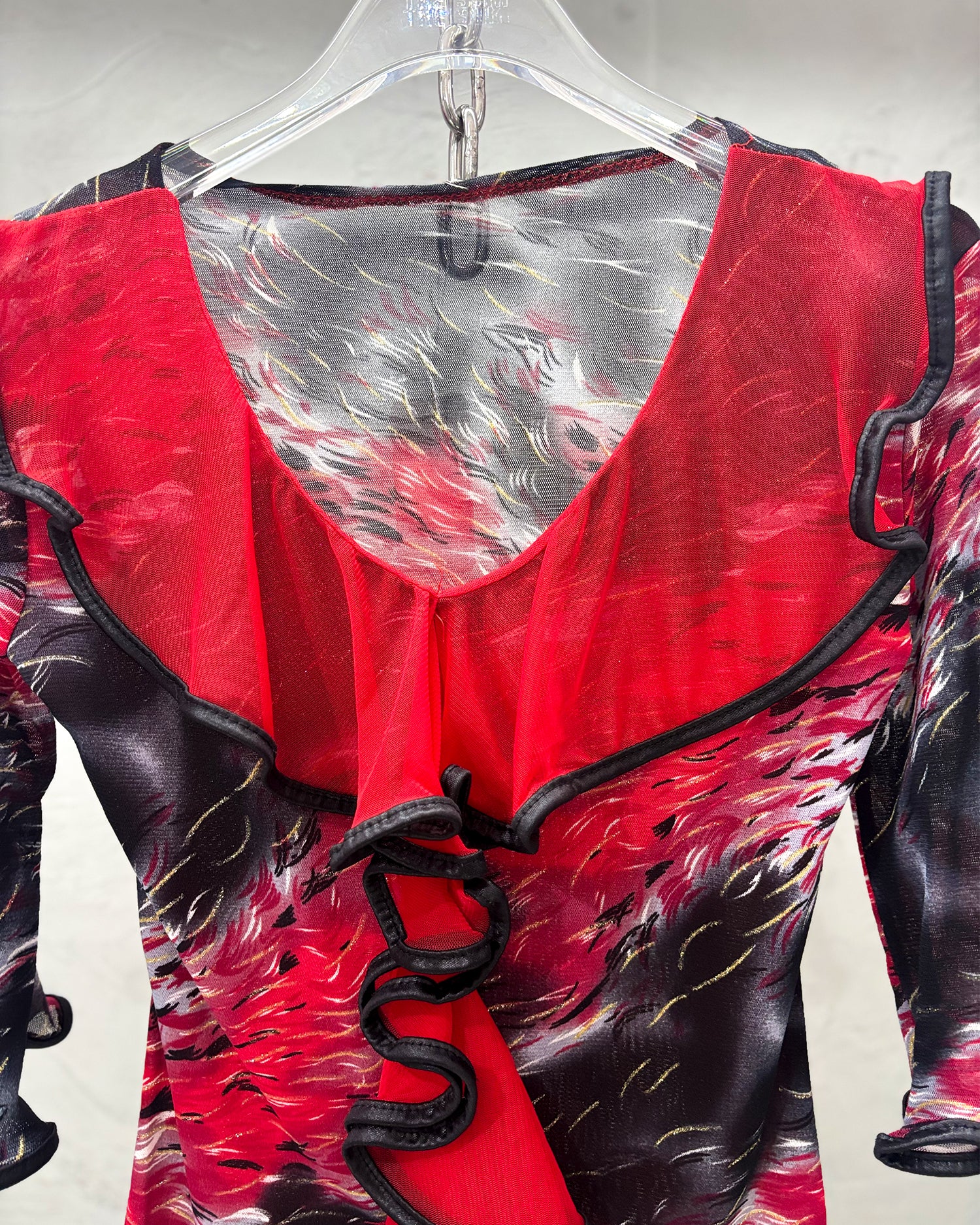 [Vintage] Oriental Red Glitter Blouse