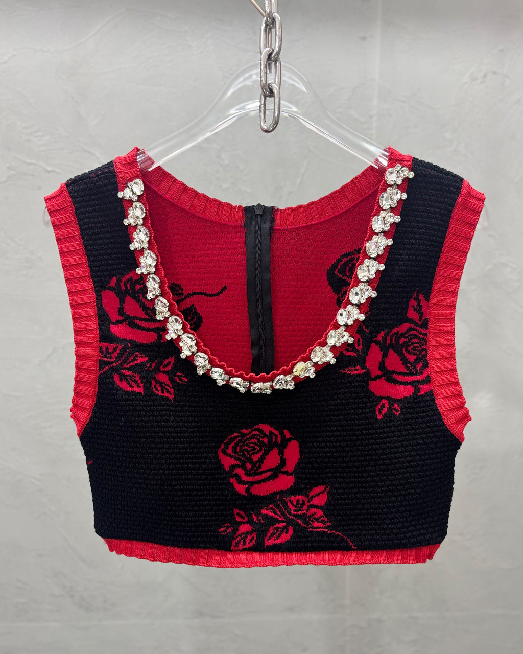 [Vintage] Rhinestone Rose Knit Vest