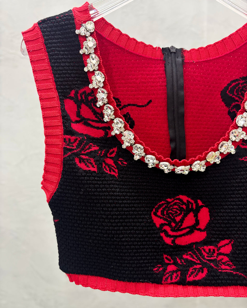 [Vintage] Rhinestone Rose Knit Vest
