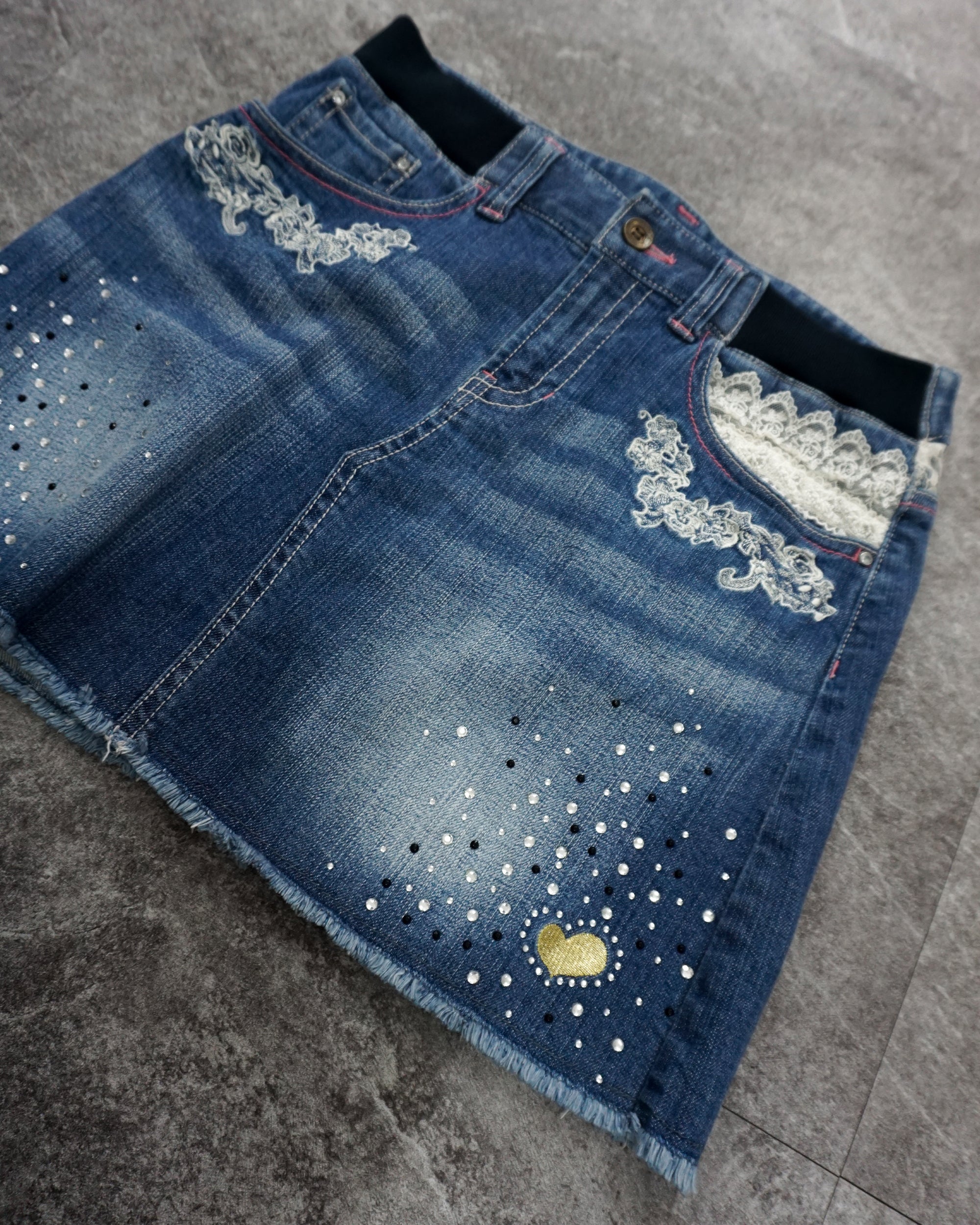 [Vintage] &Love Lace Denim Skirt