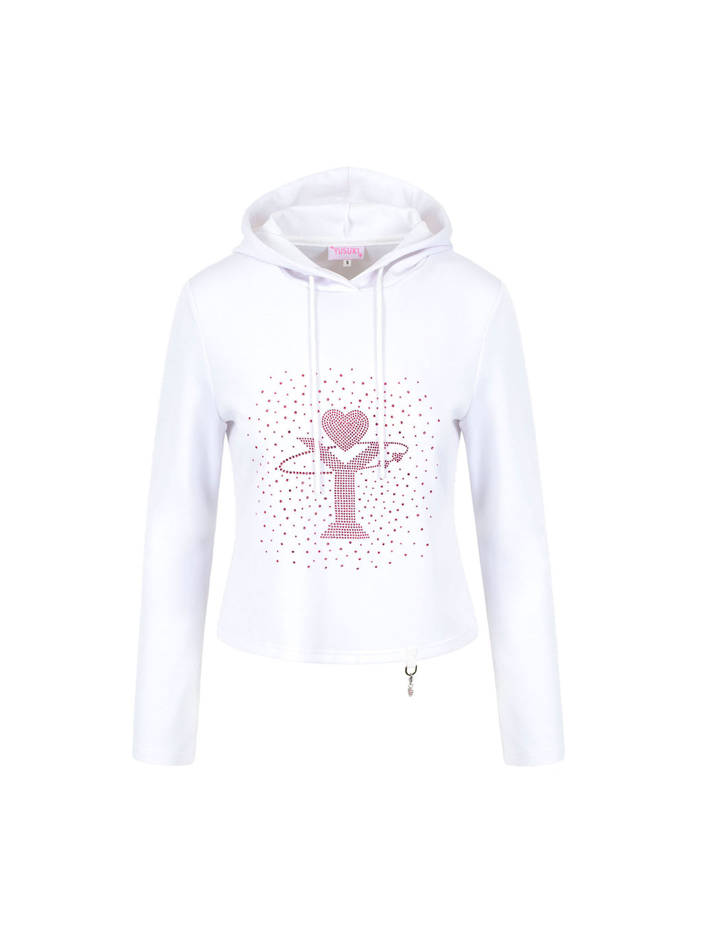 [Yusuki] Logo Rhinestone Hoodie (White)
