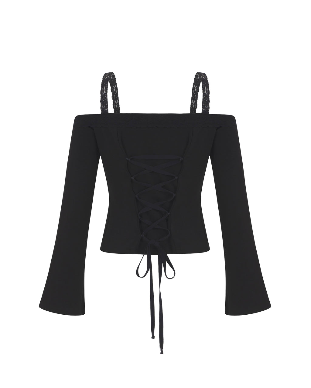 [Yusuki] Lace-up Chiffon Top