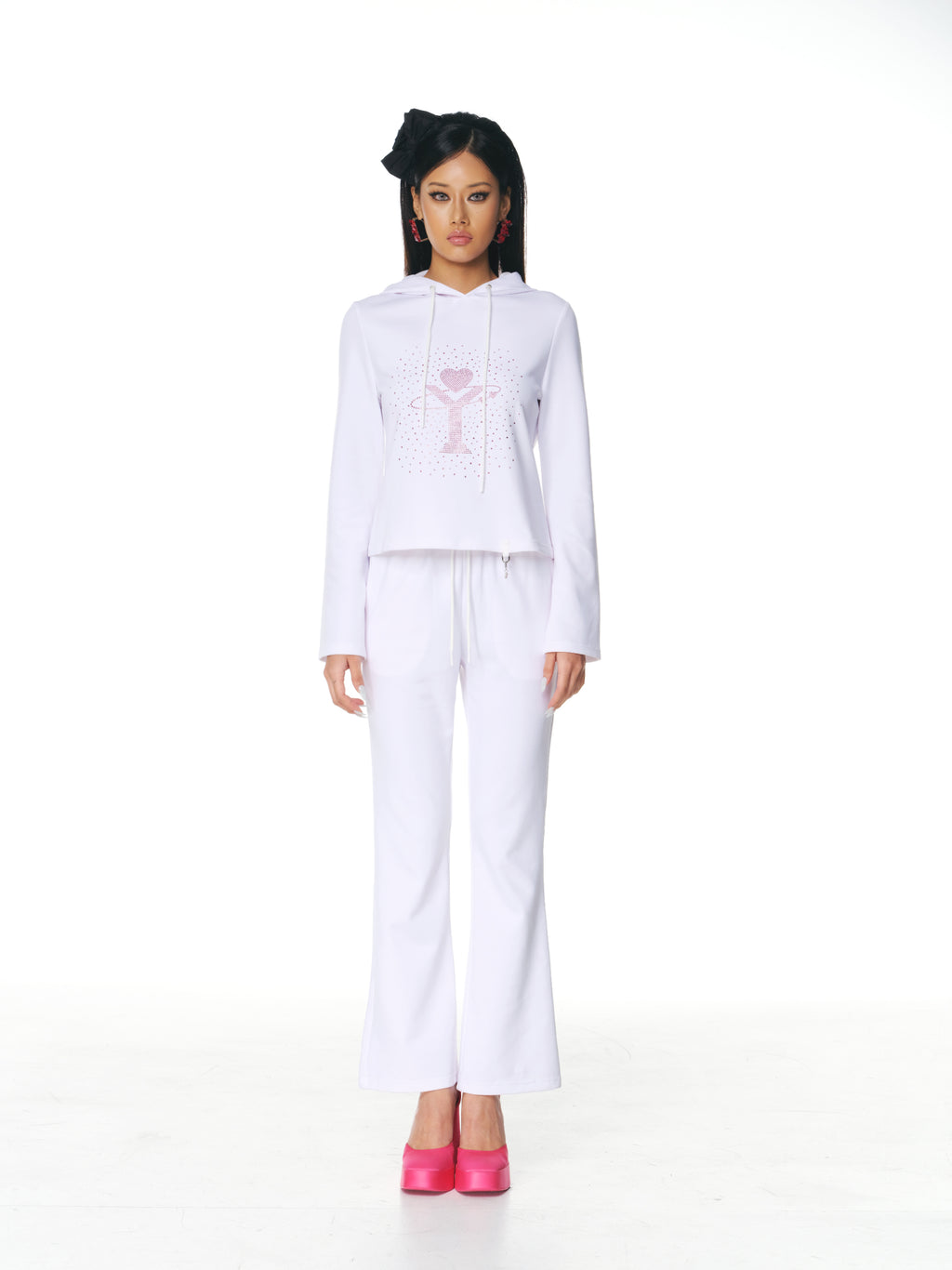 [Yusuki] Logo Rhinestone Hoodie (White)