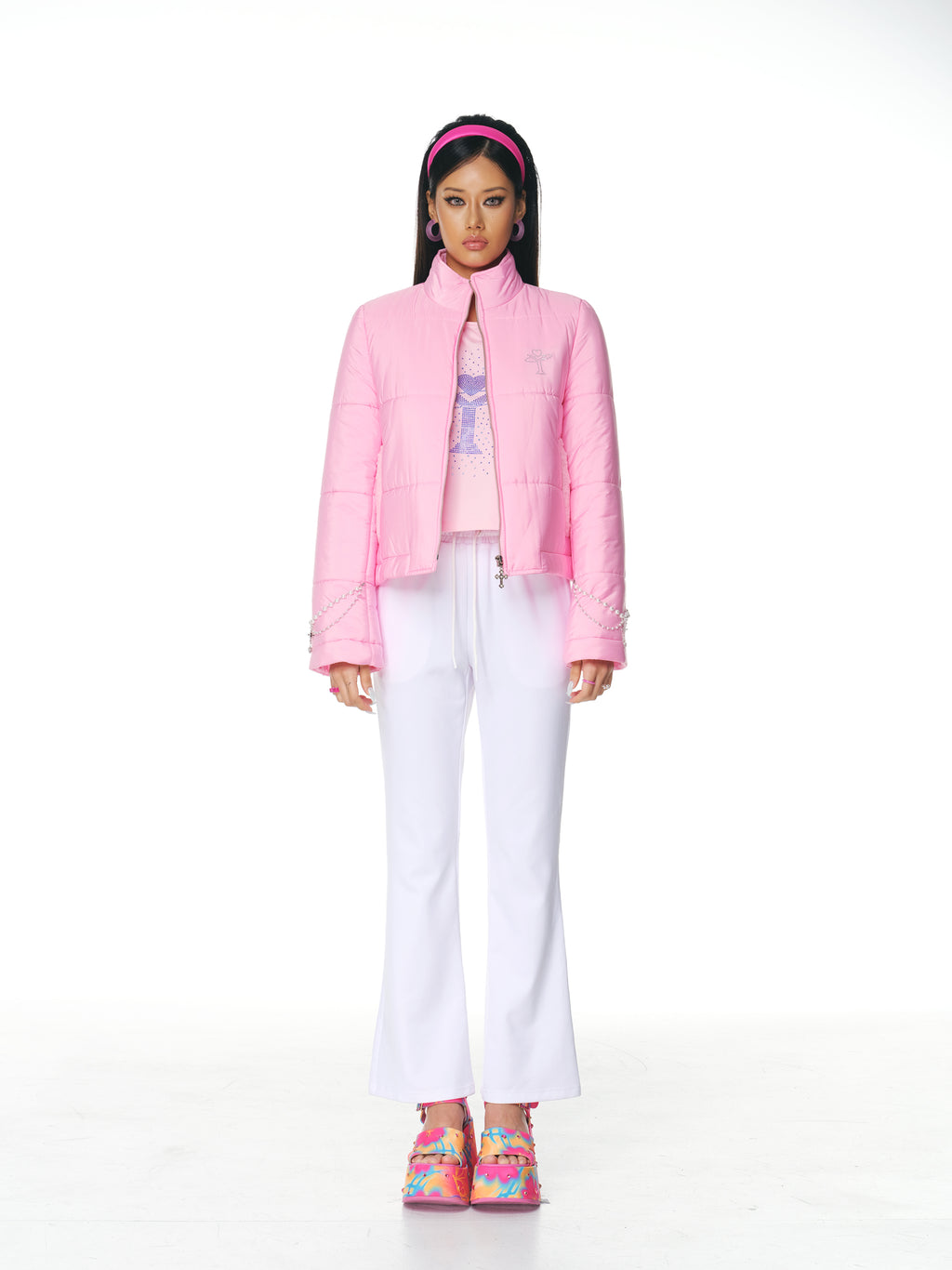 [Yusuki] Slim Puffer with Handmade Chains (Pink)