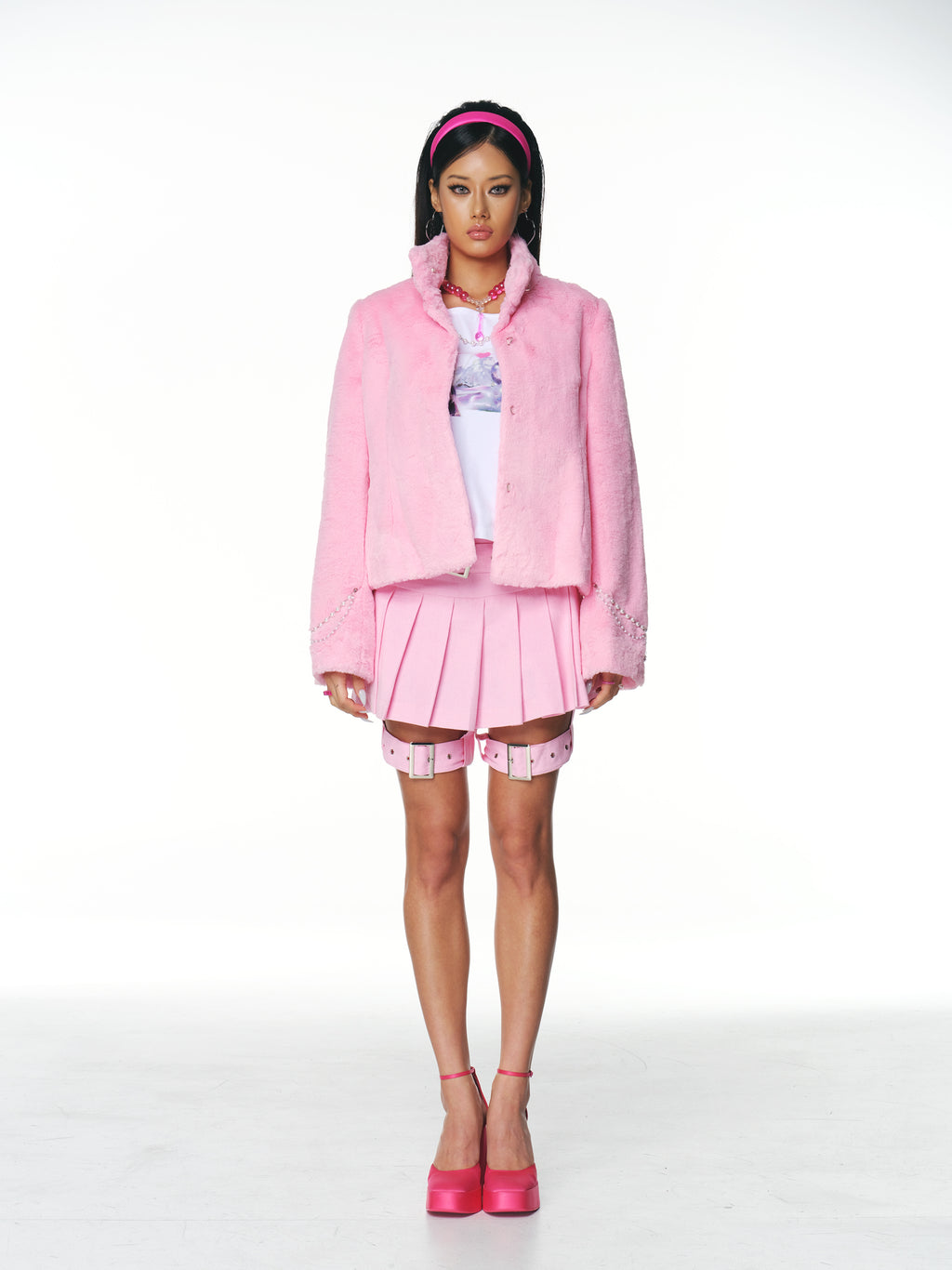 [Yusuki] Fur Jacket with Chains (Pink)