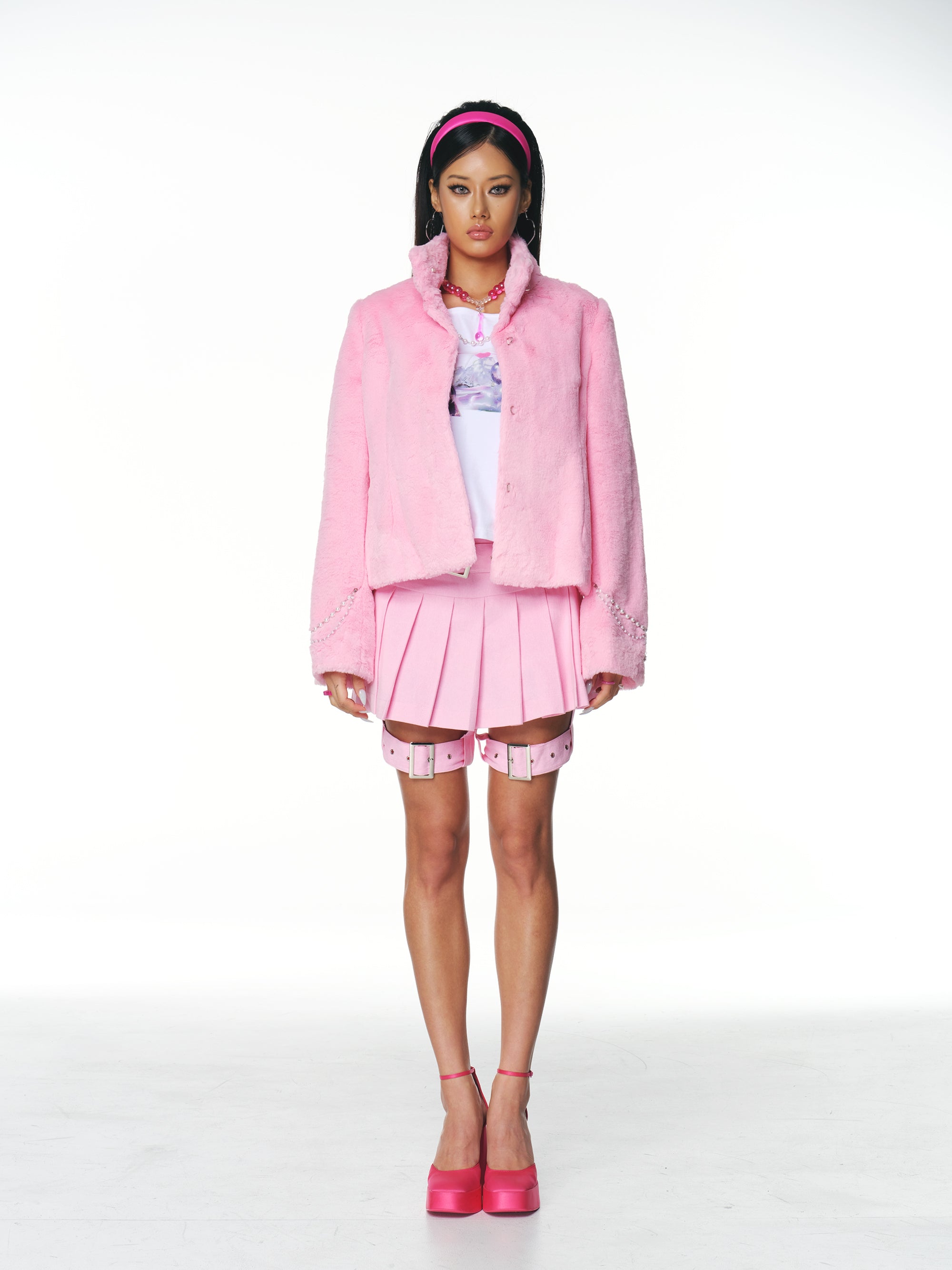 [Yusuki] Fur Jacket with Chains (Pink)