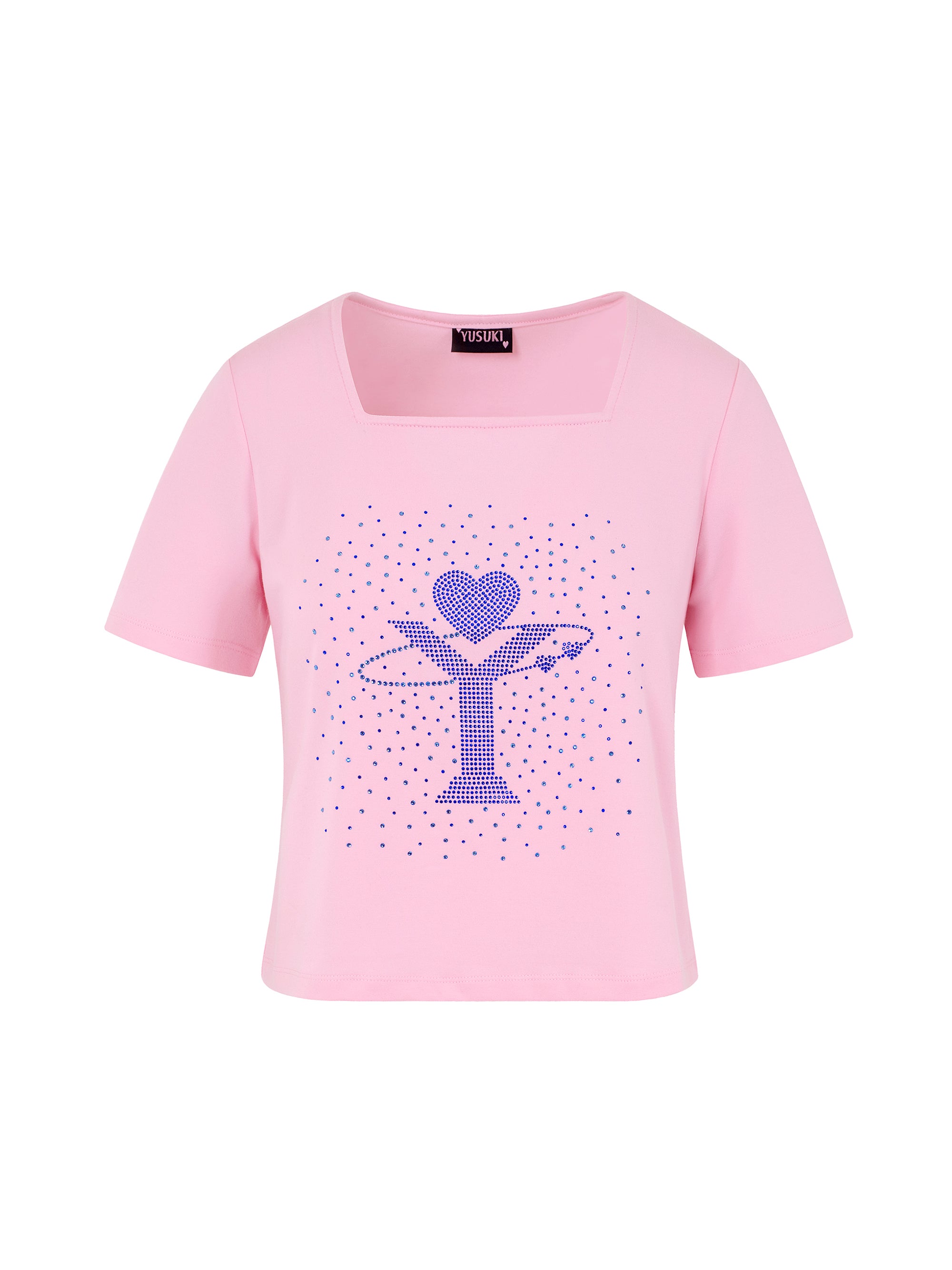 [Yusuki] Logo Rhinestone T-Shirt (Pink)