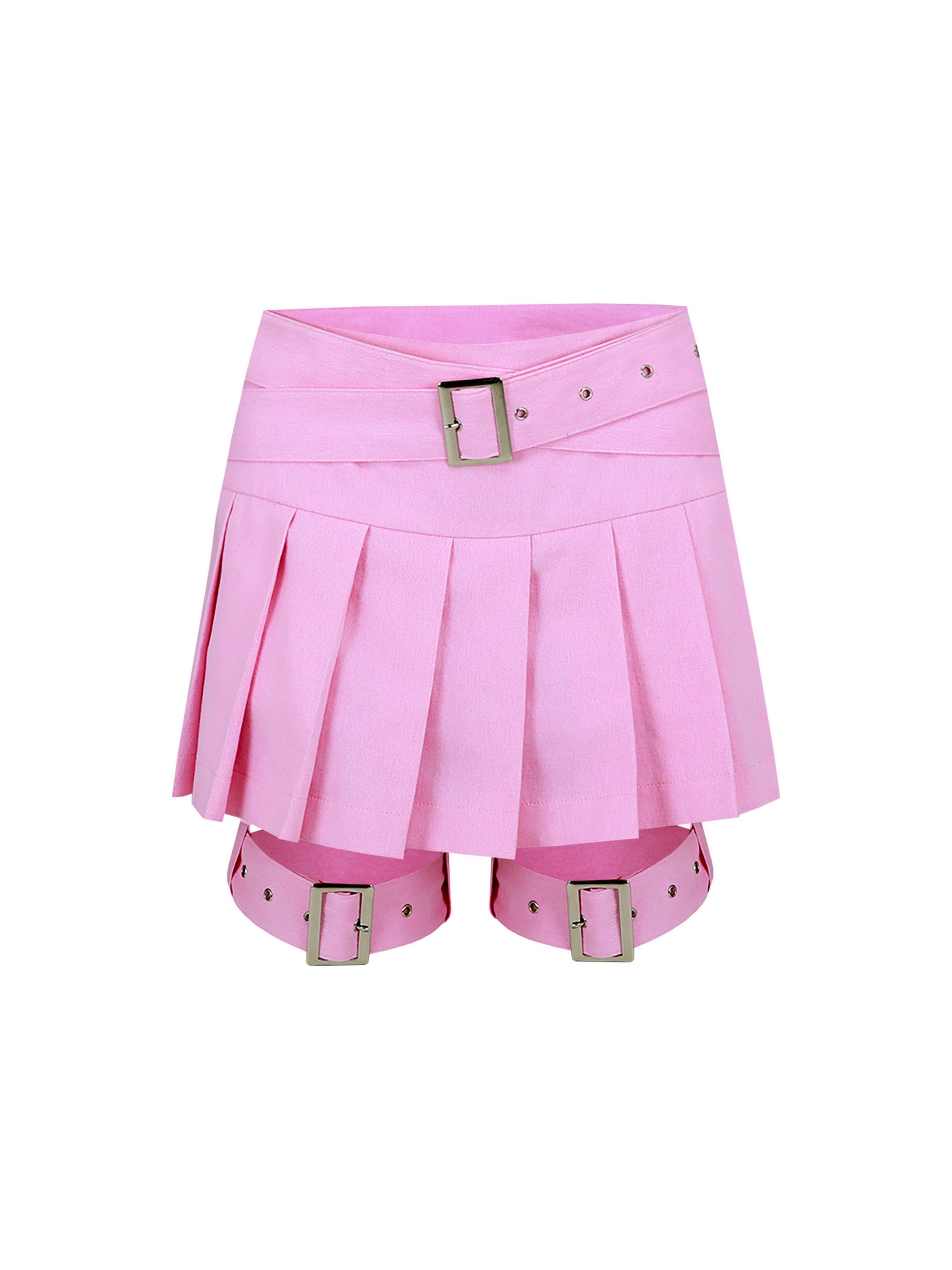 [Yusuki] Pleated Skirt with Belts (Pink)