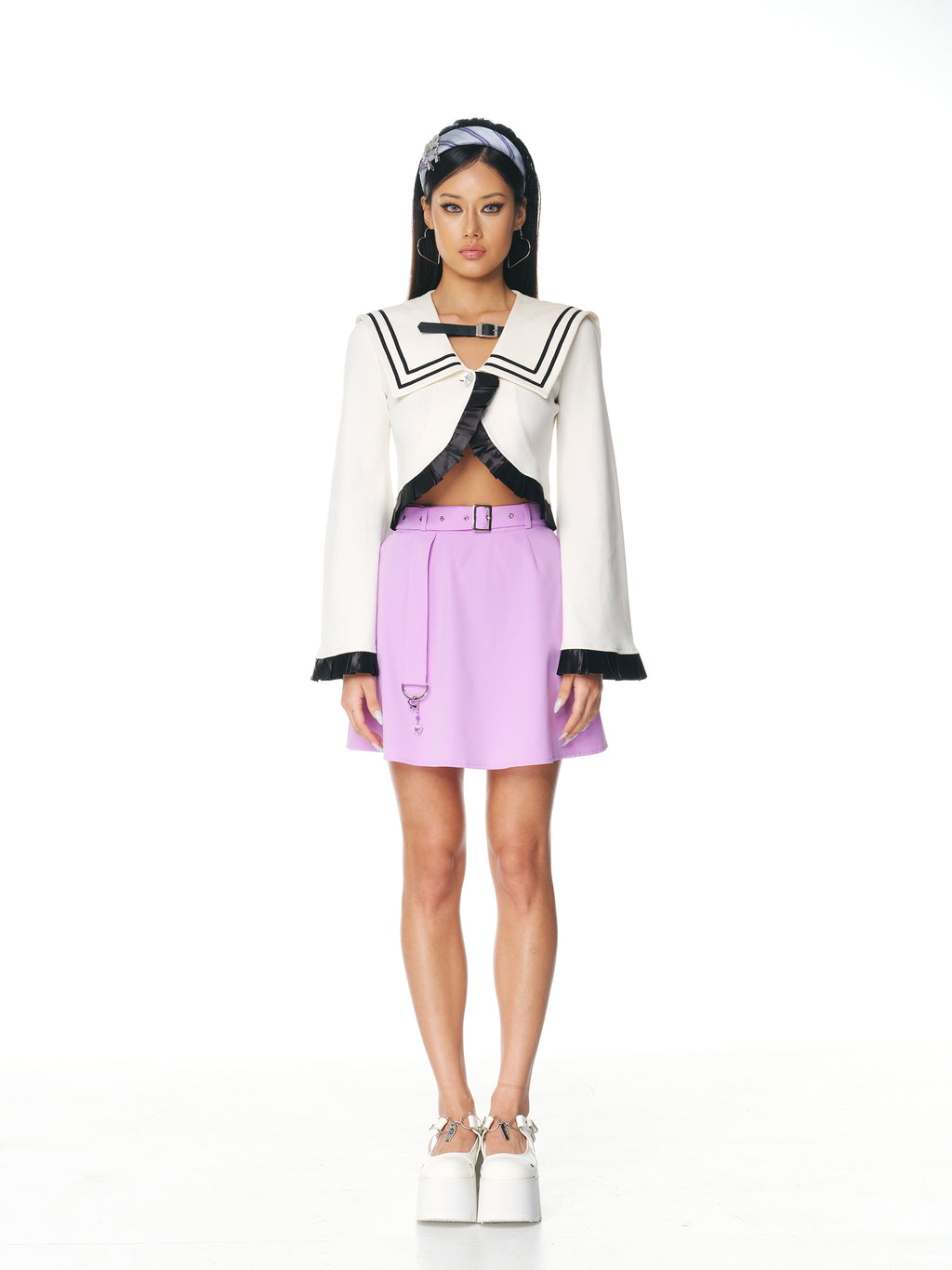 [Yusuki] Cropped Sailor Jacket (Ivory)
