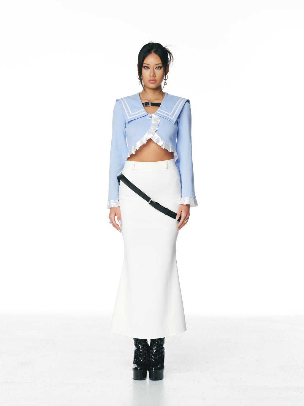[Yusuki] Cropped Sailor Jacket (Baby Blue)