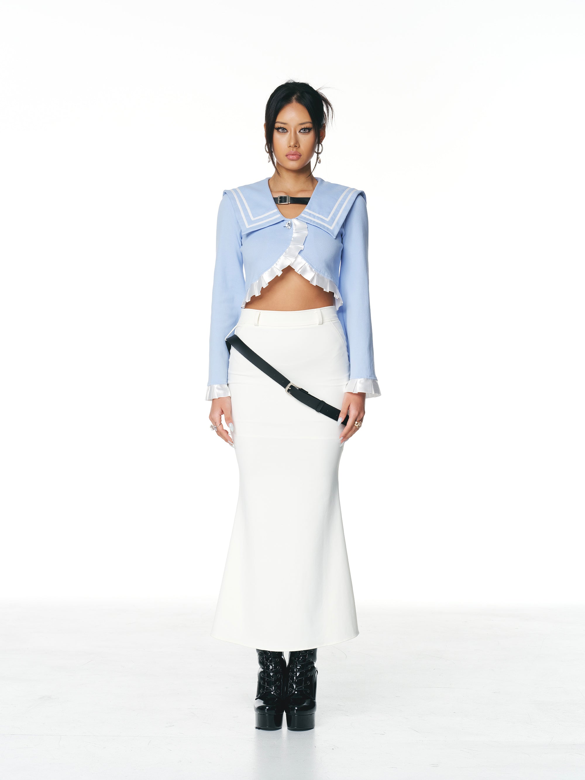 [Yusuki] Cropped Sailor Jacket (Baby Blue)