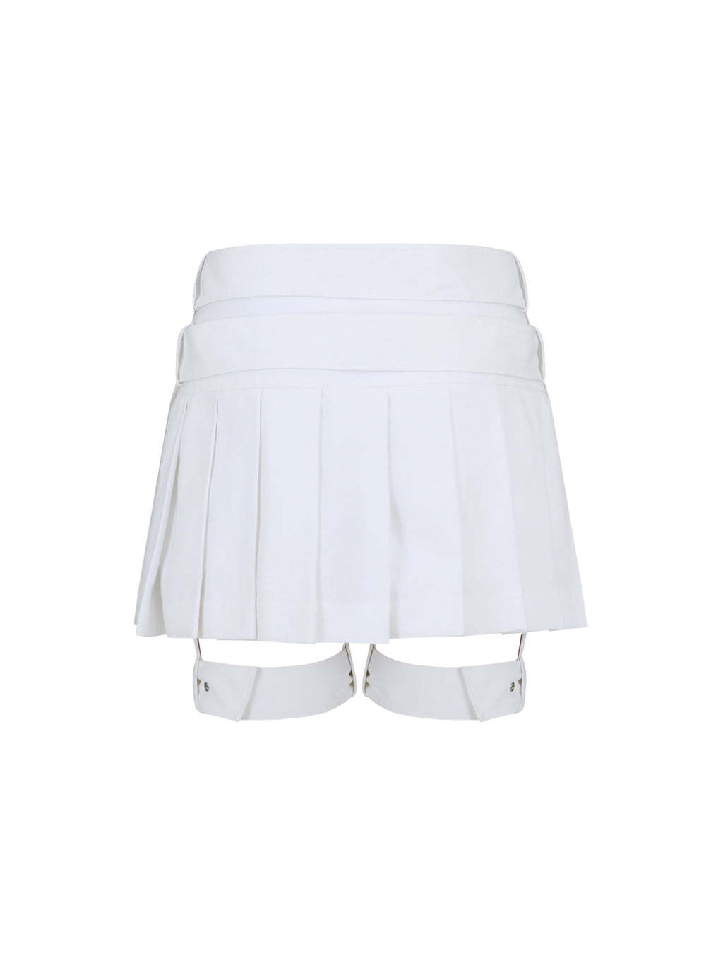 [Yusuki] Pleated Skirt with Belts (White)
