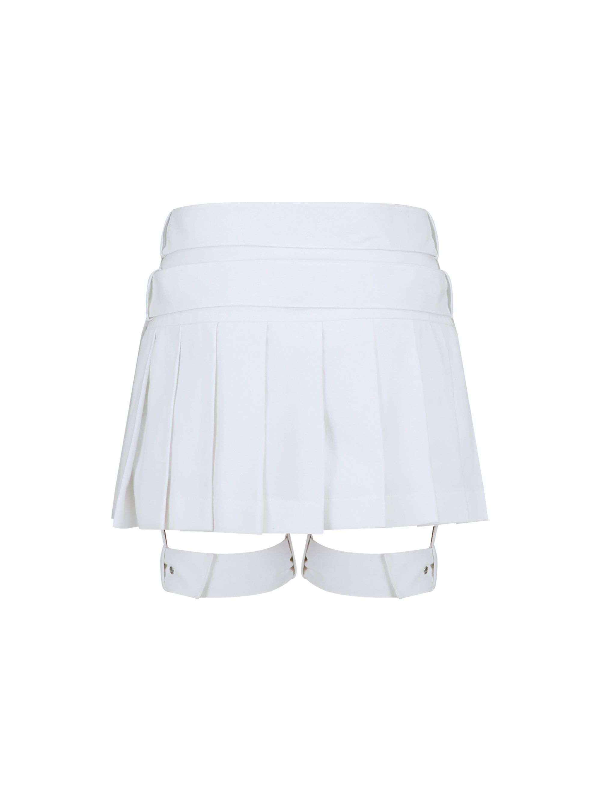 [Yusuki] Pleated Skirt with Belts (White)