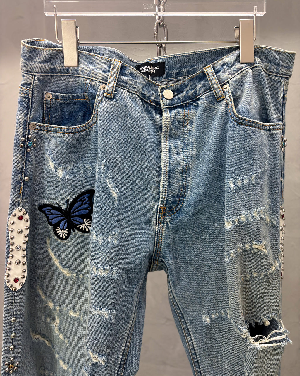 [Vintage] Crawling Death Butterfly Studs Denim