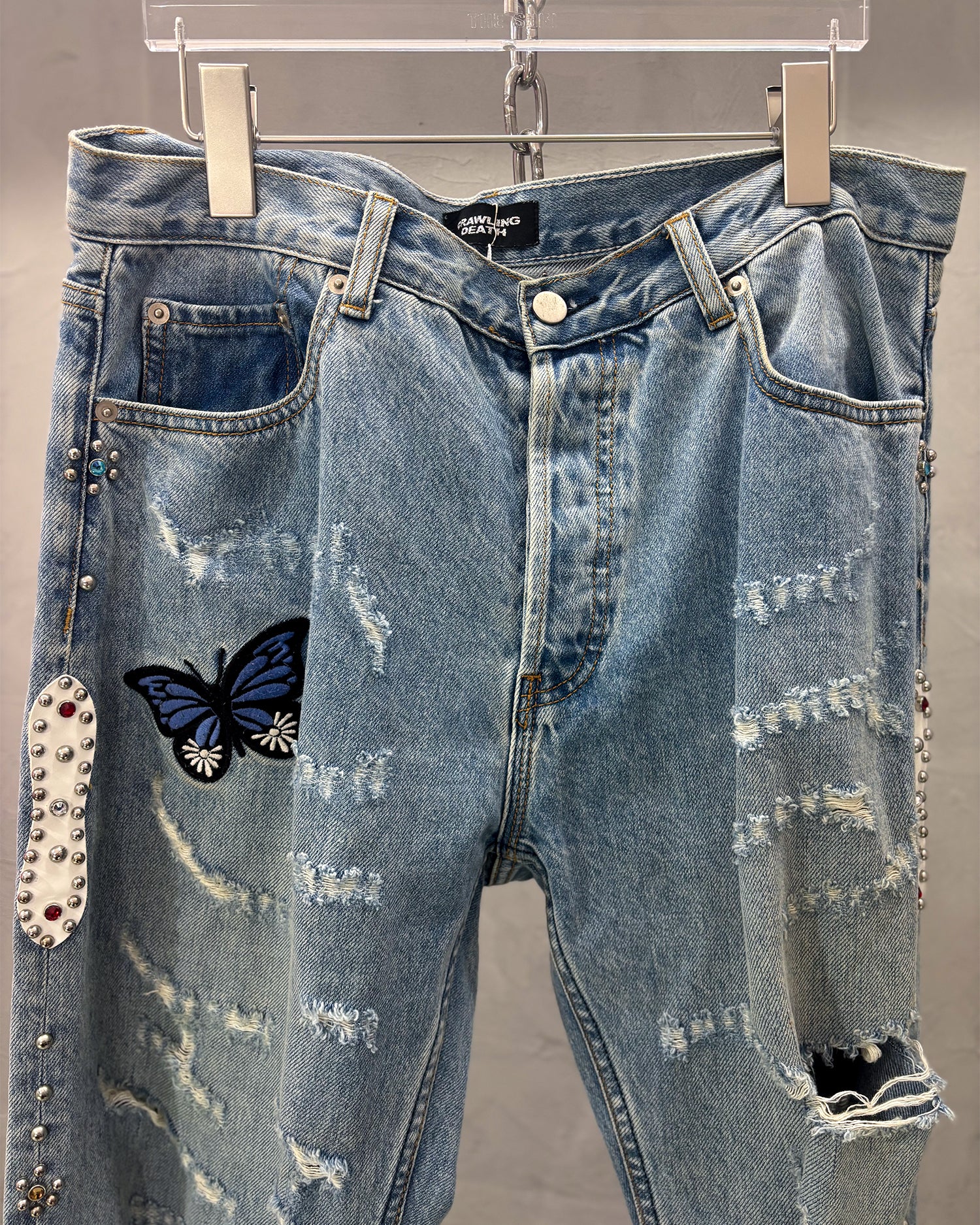[Vintage] Crawling Death Butterfly Studs Denim