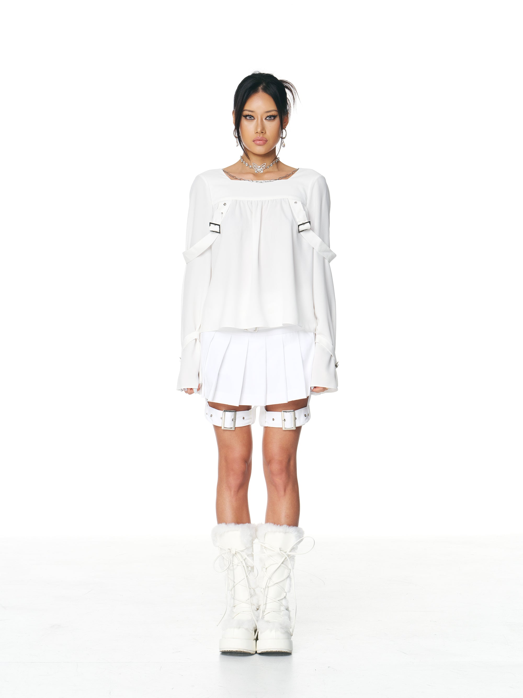 [Yusuki] Strap Blouse (White)