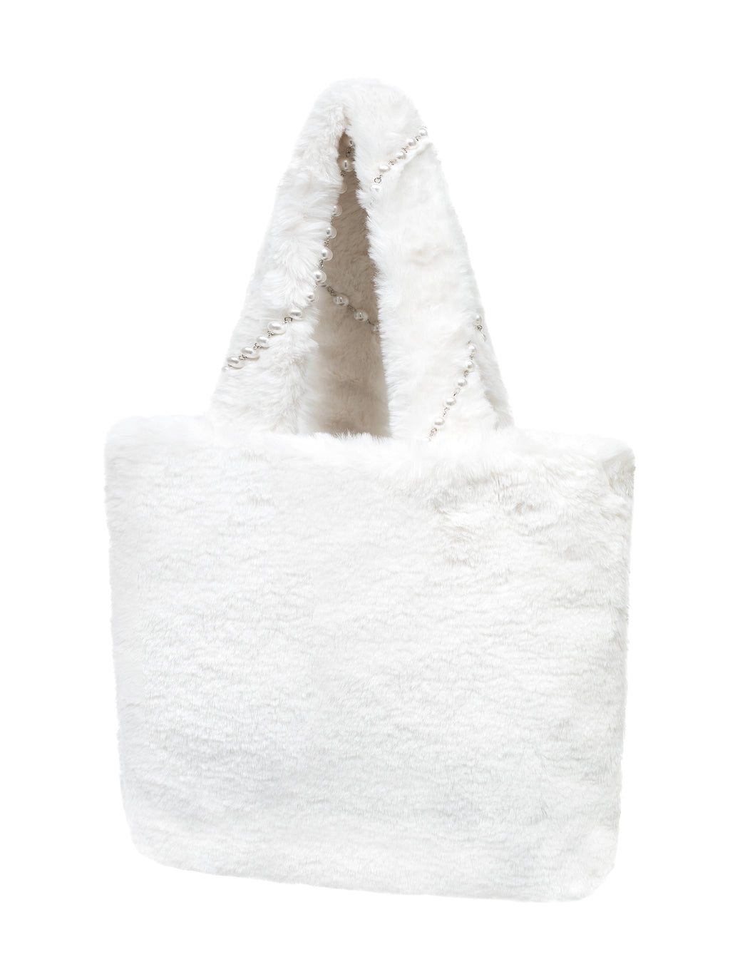 [Yusuki] Faux Fur Tote Bag with Handmade Chains (White)
