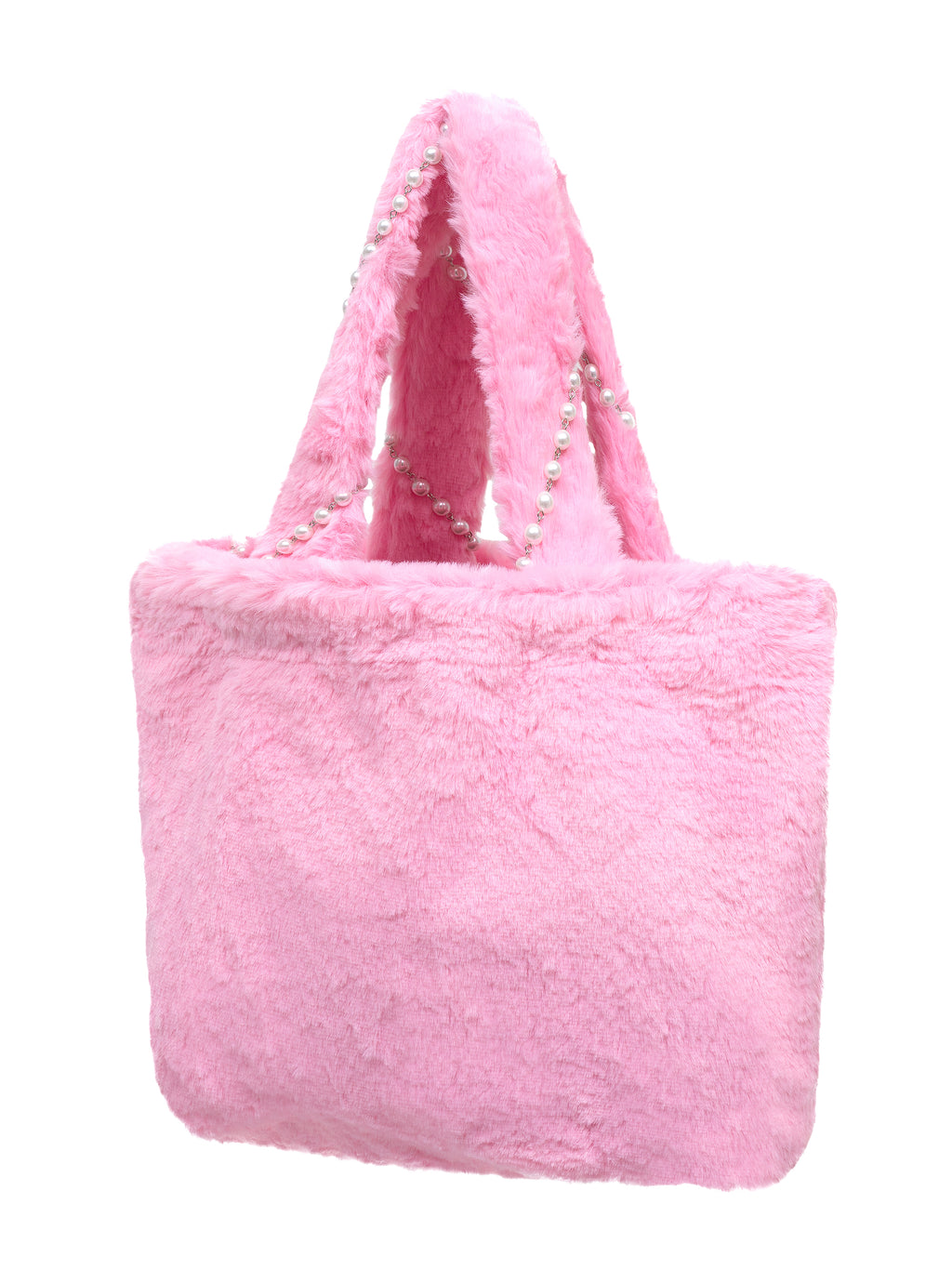 [Yusuki] Faux Fur Tote Bag with Handmade Chains (Pink)