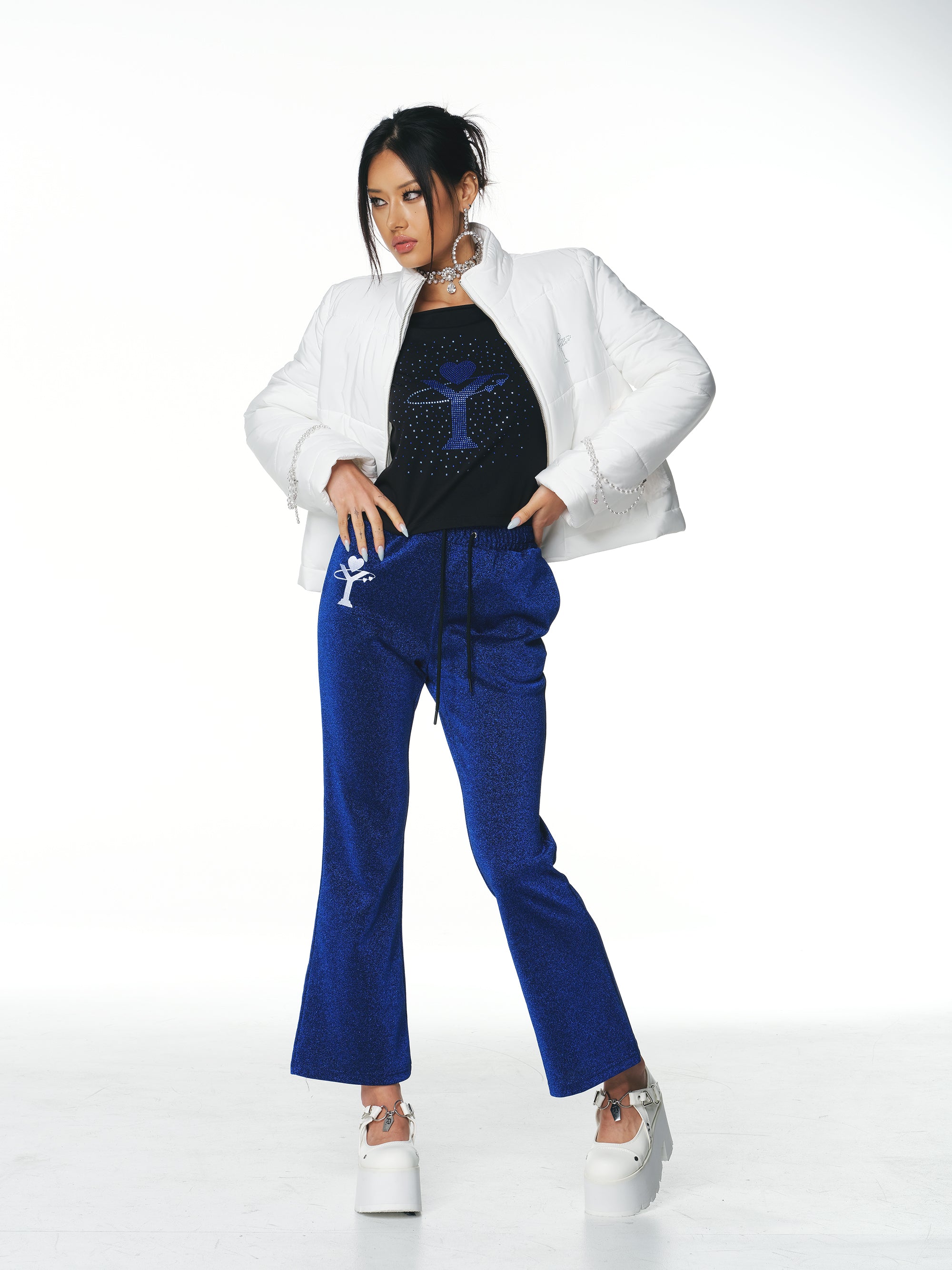 [Yusuki] Slim Puffer with Handmade Chains (White)