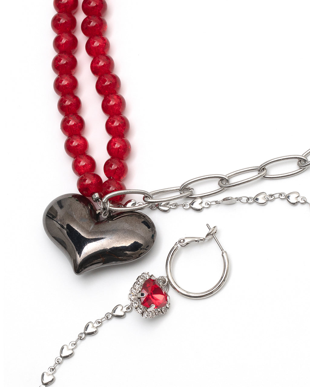 [SukiSuki] Earring Connected Heart Necklace