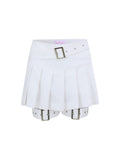 [Yusuki] Pleated Skirt with Belts (White)