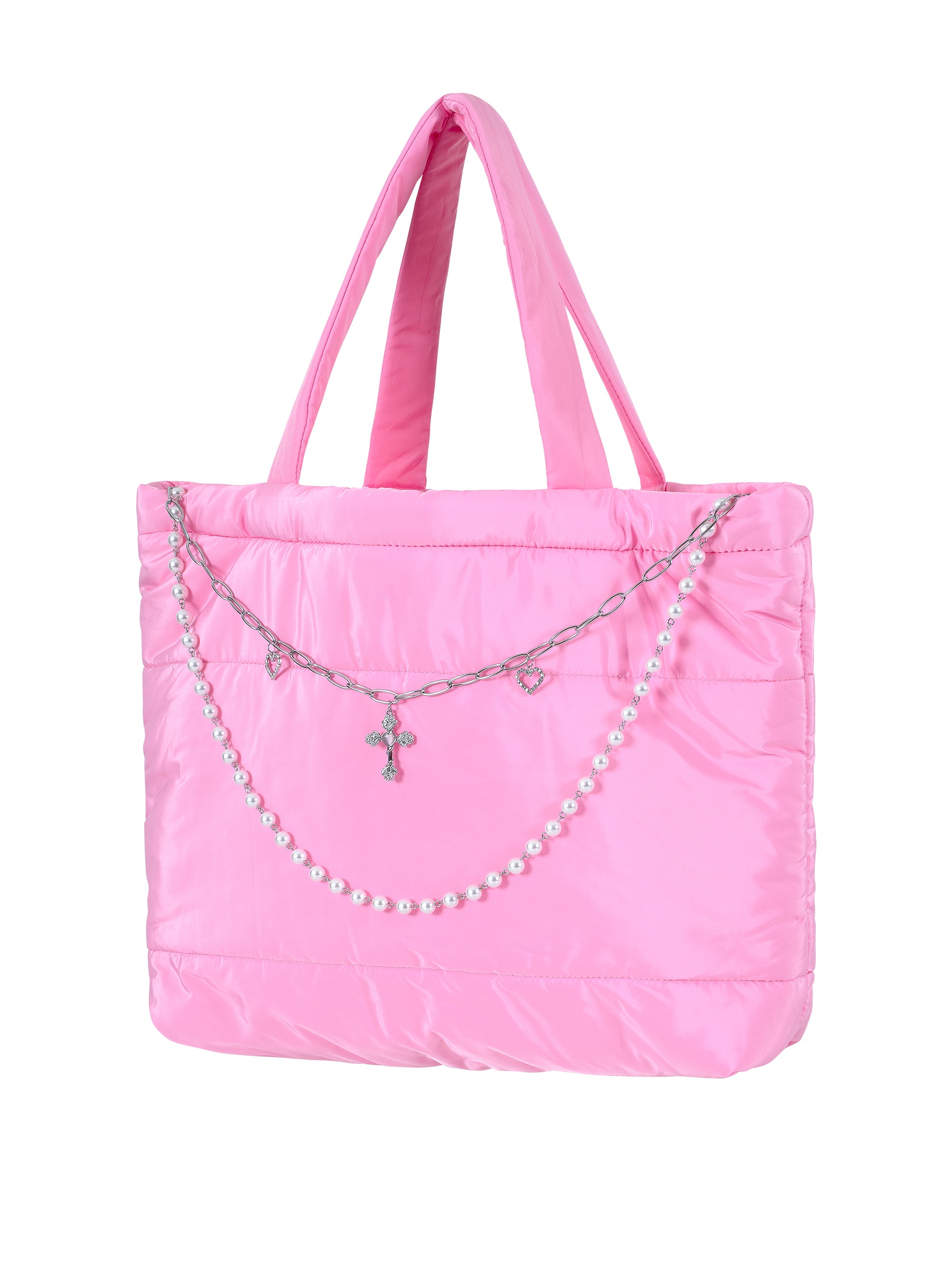 [Yusuki] Puffer Tote Bag with Chain (Pink)