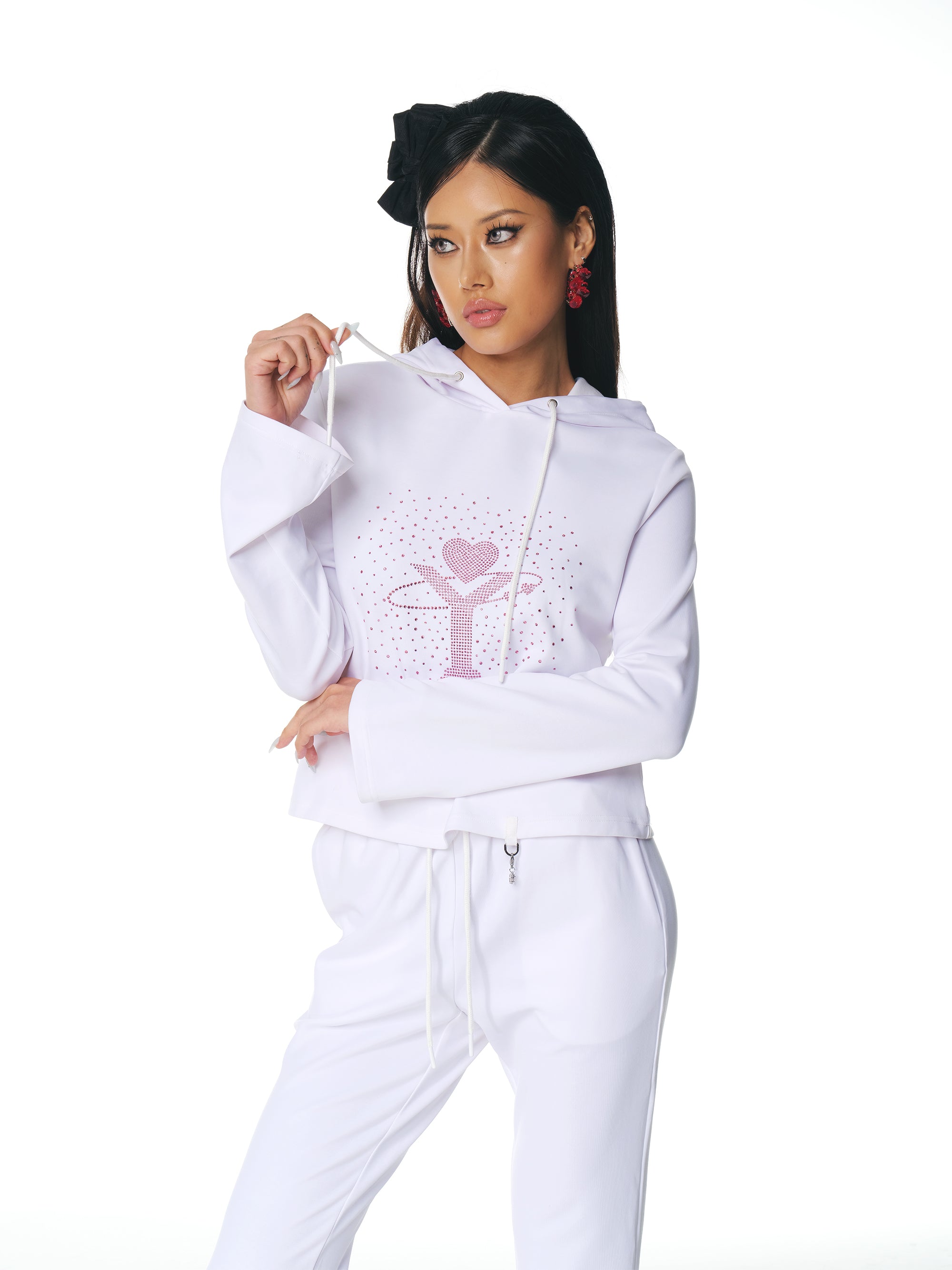 [Yusuki] Logo Rhinestone Hoodie (White)