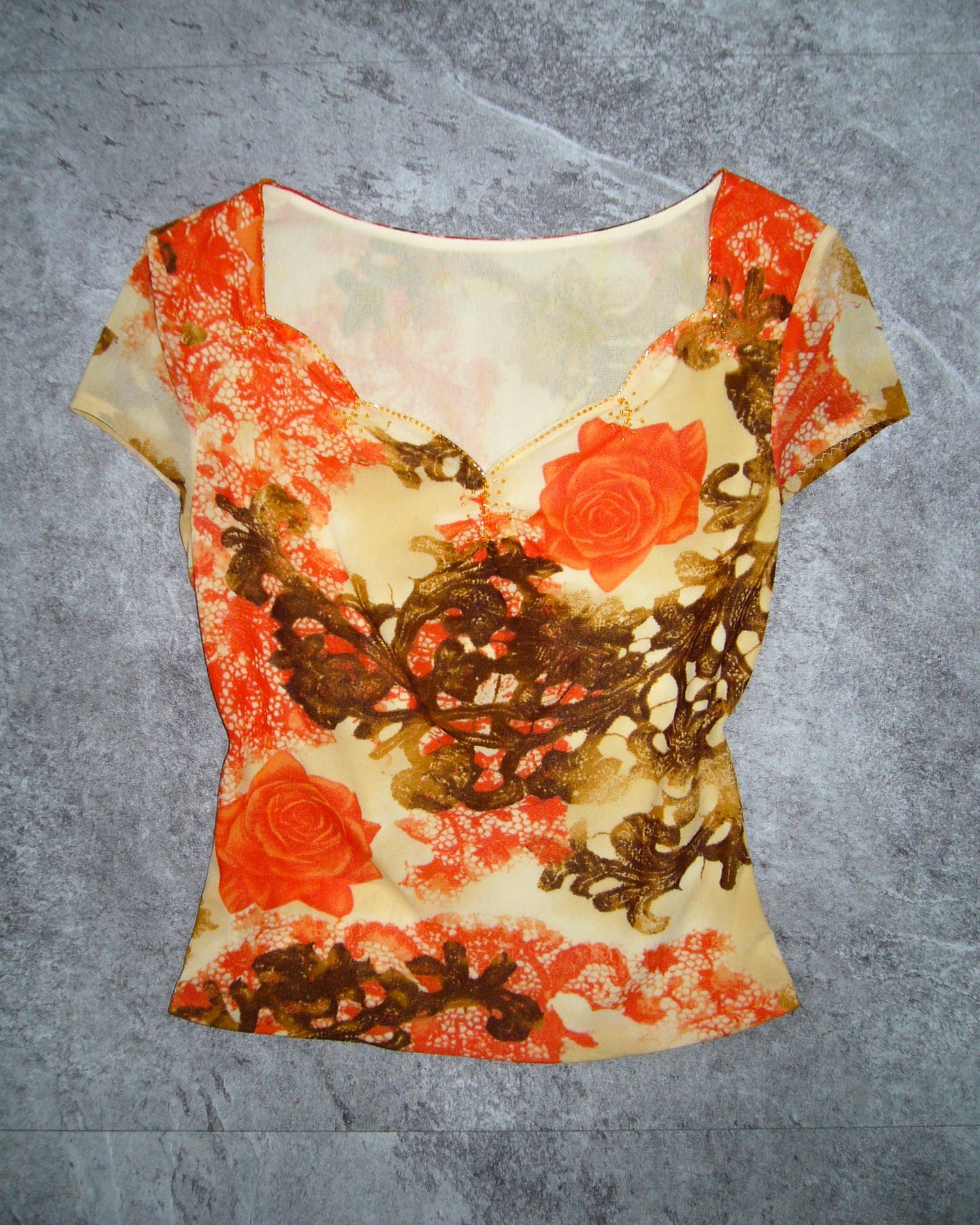 [Vintage] Orange Flower Top