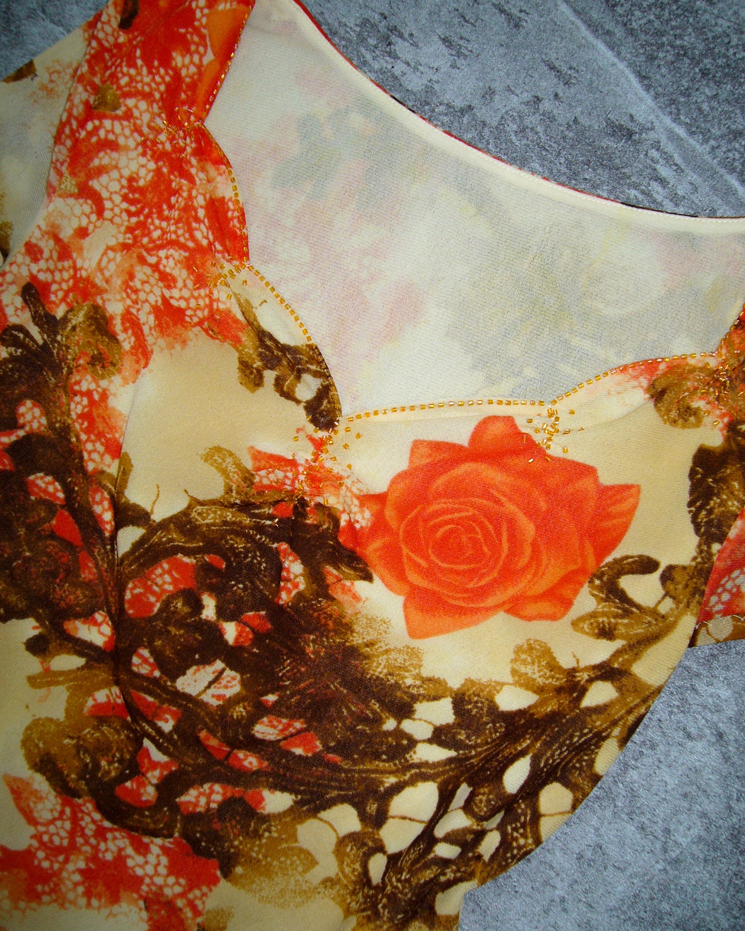 [Vintage] Orange Flower Top