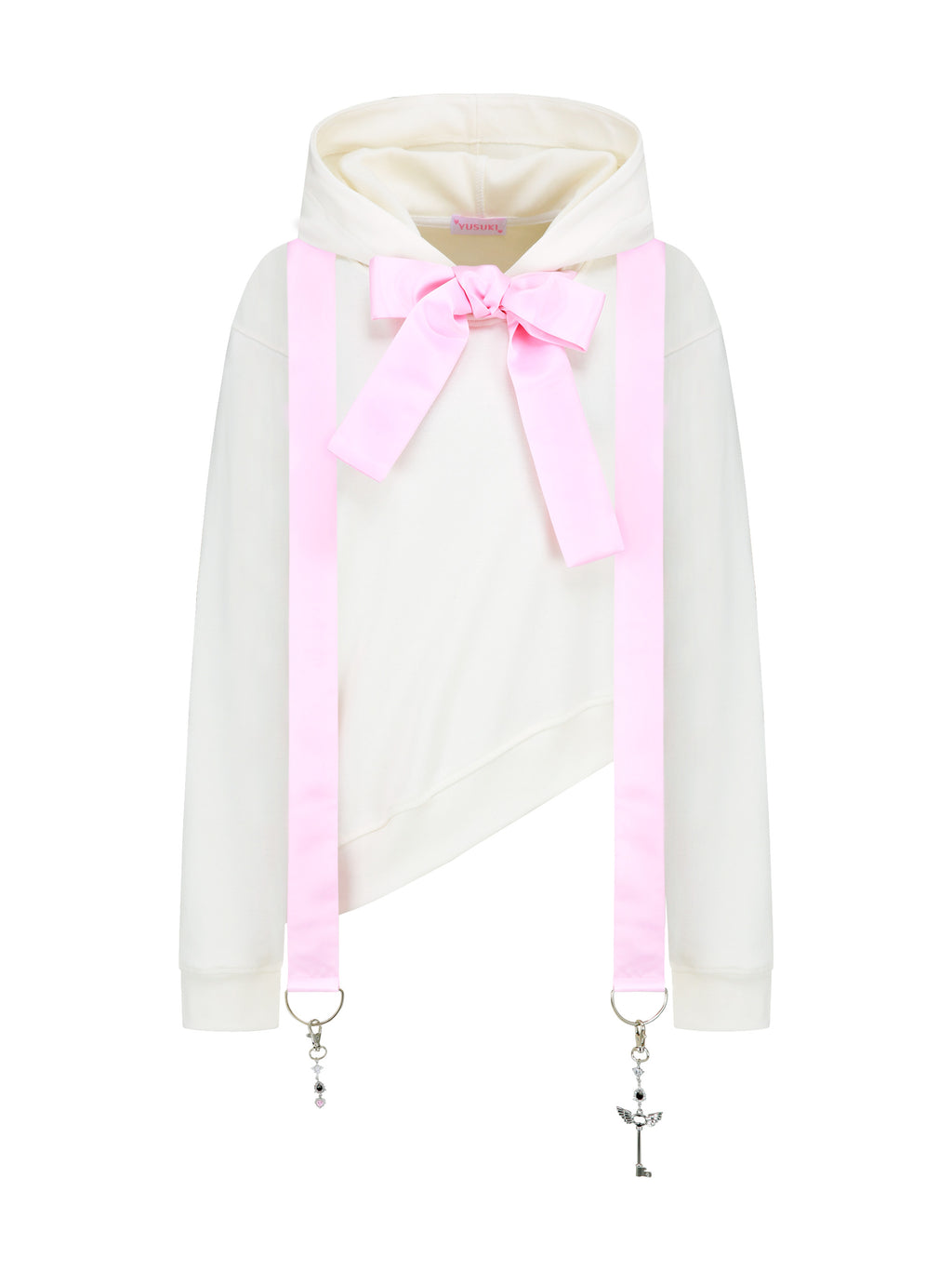 [Yusuki] Asymmetric Ribbon Hoodie (Ivory)