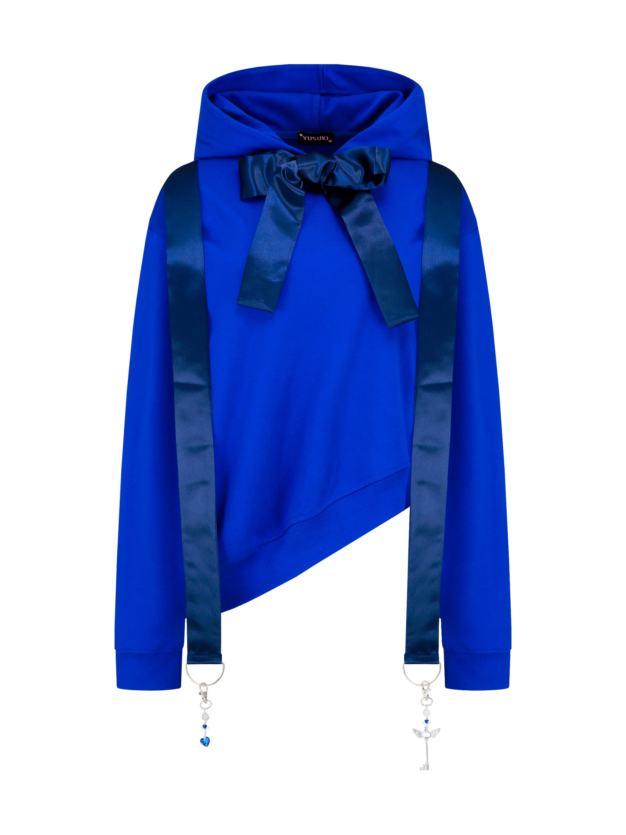 [Yusuki] Asymmetric Ribbon Hoodie (Blue)