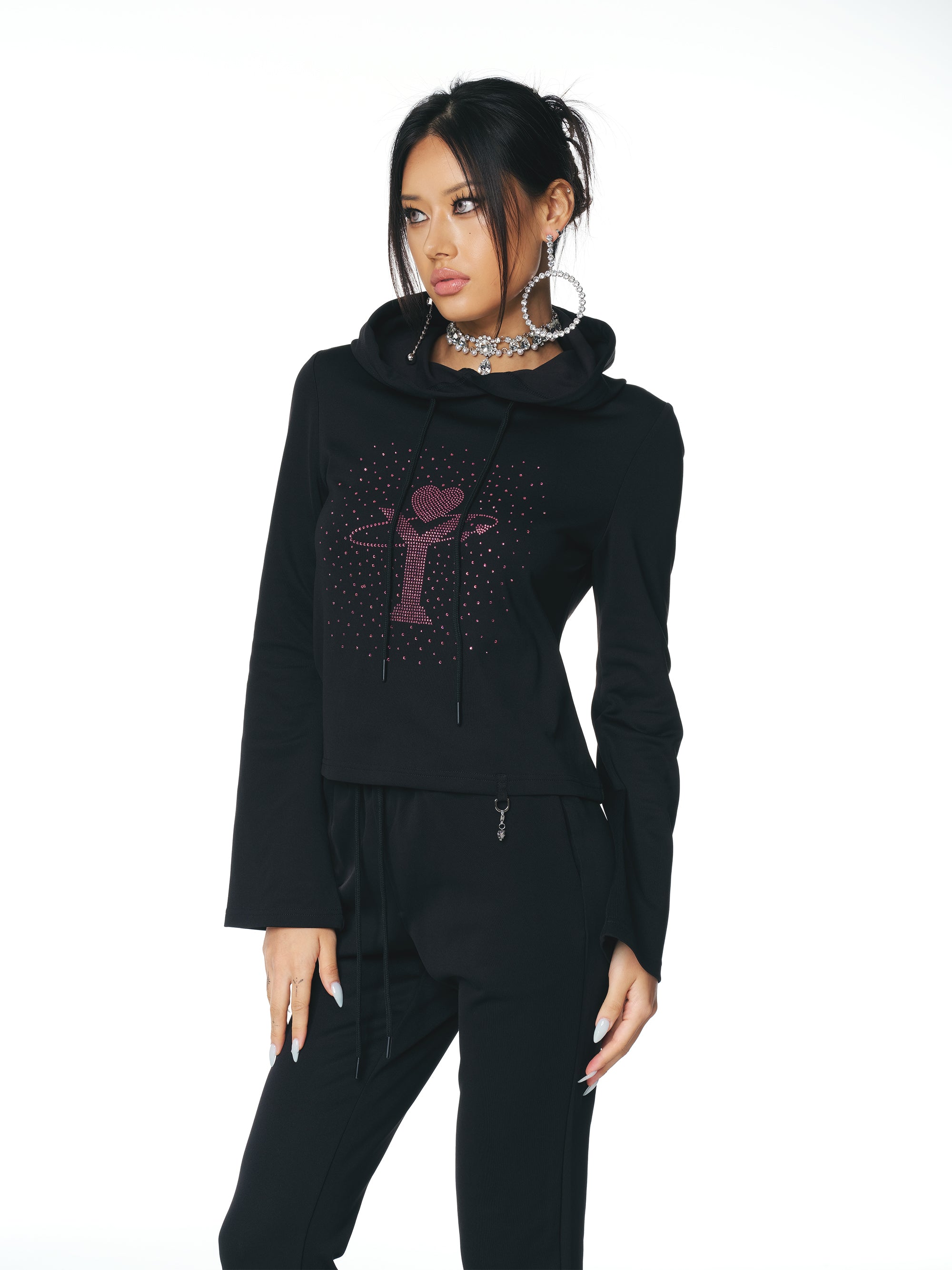 [Yusuki] Logo Rhinestone Hoodie (Black)