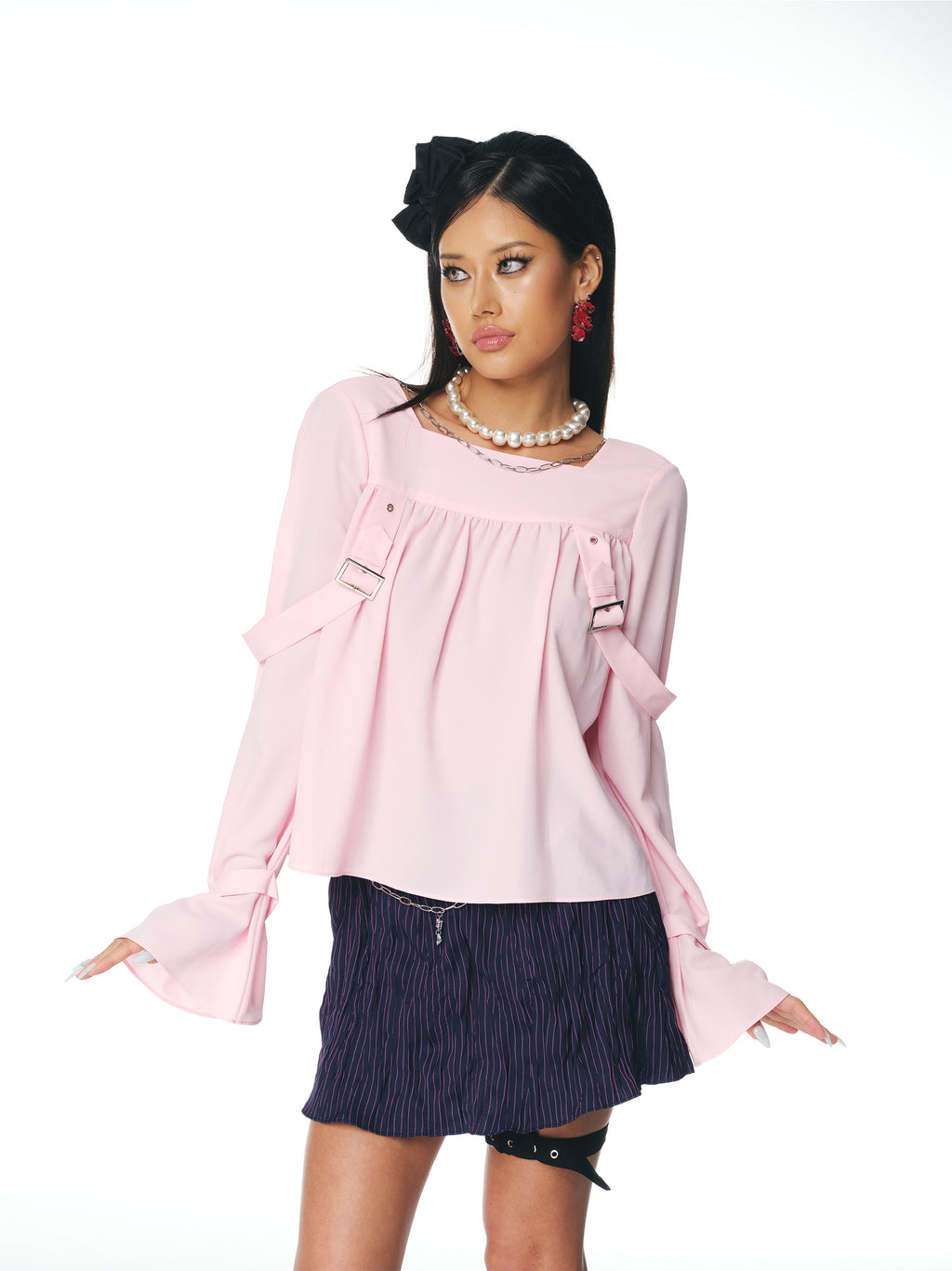 [Yusuki] Strap Blouse (Pink)