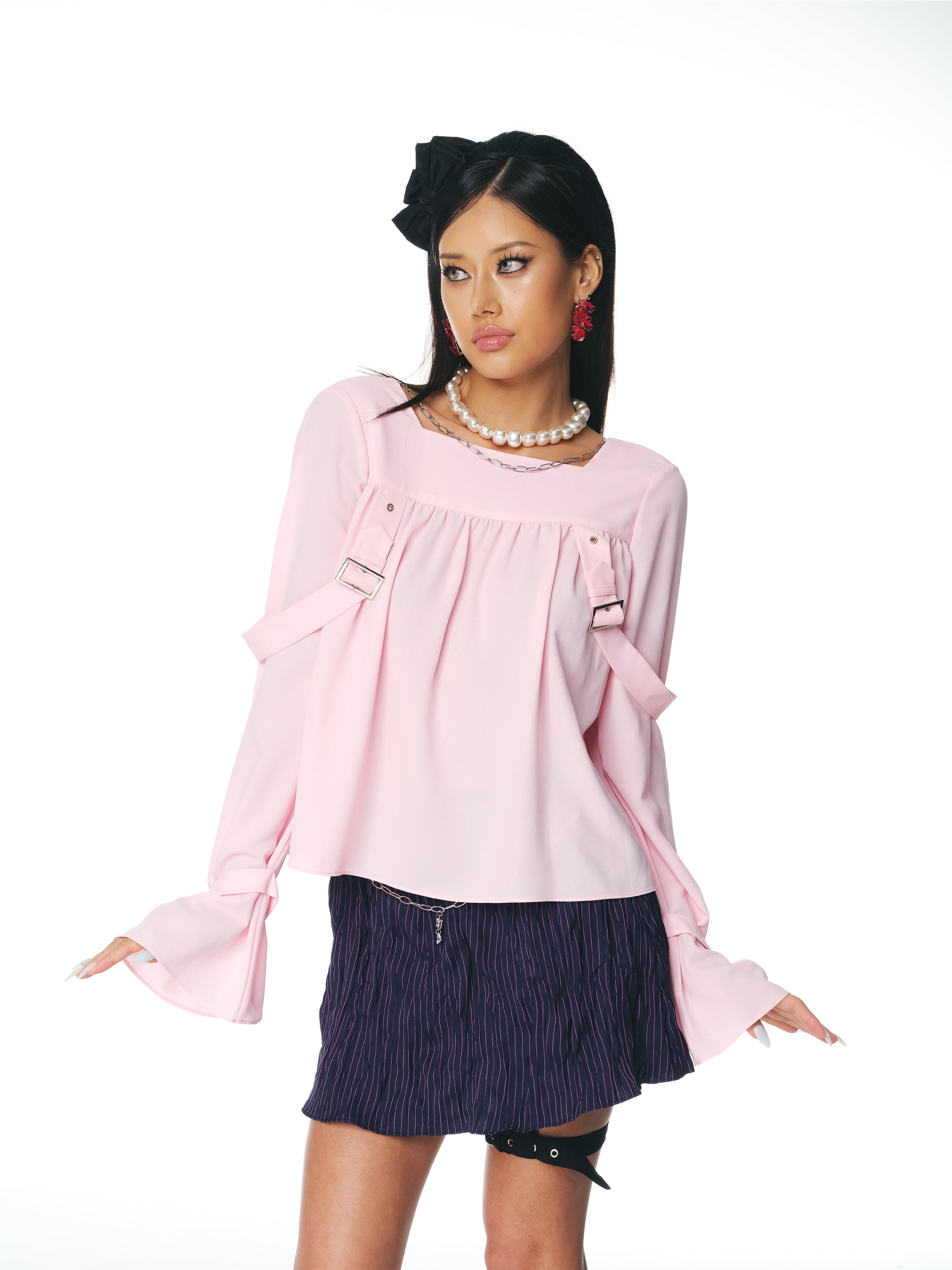 [Yusuki] Strap Blouse (Pink)