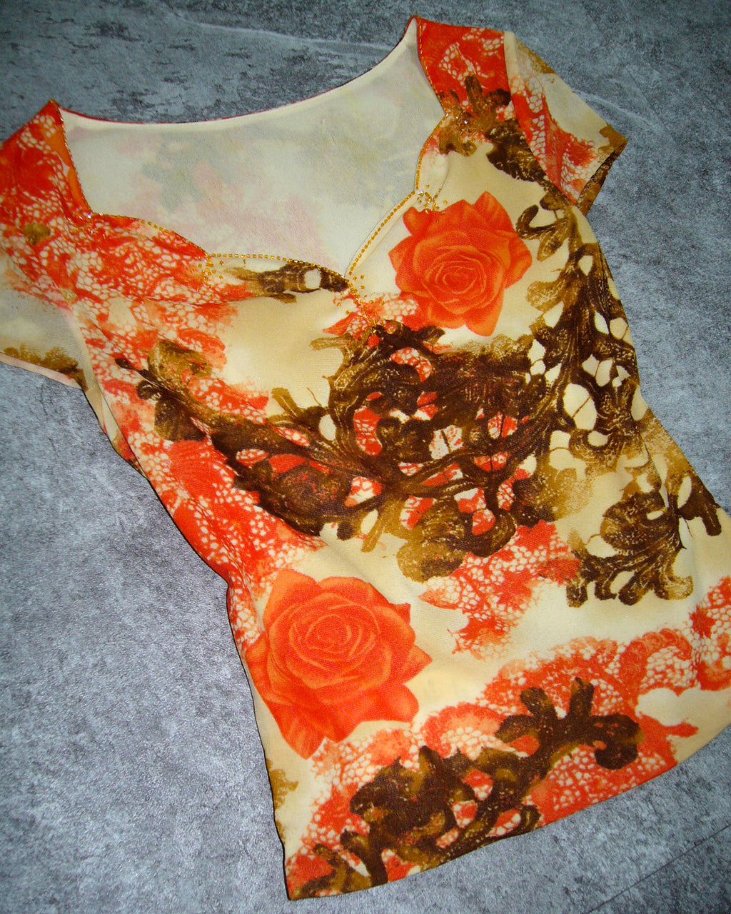 [Vintage] Orange Flower Top