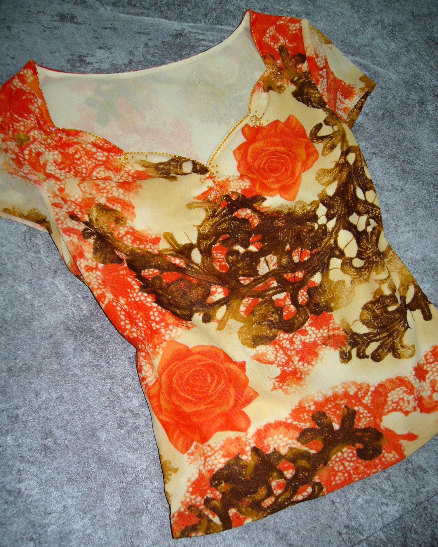 [Vintage] Orange Flower Top
