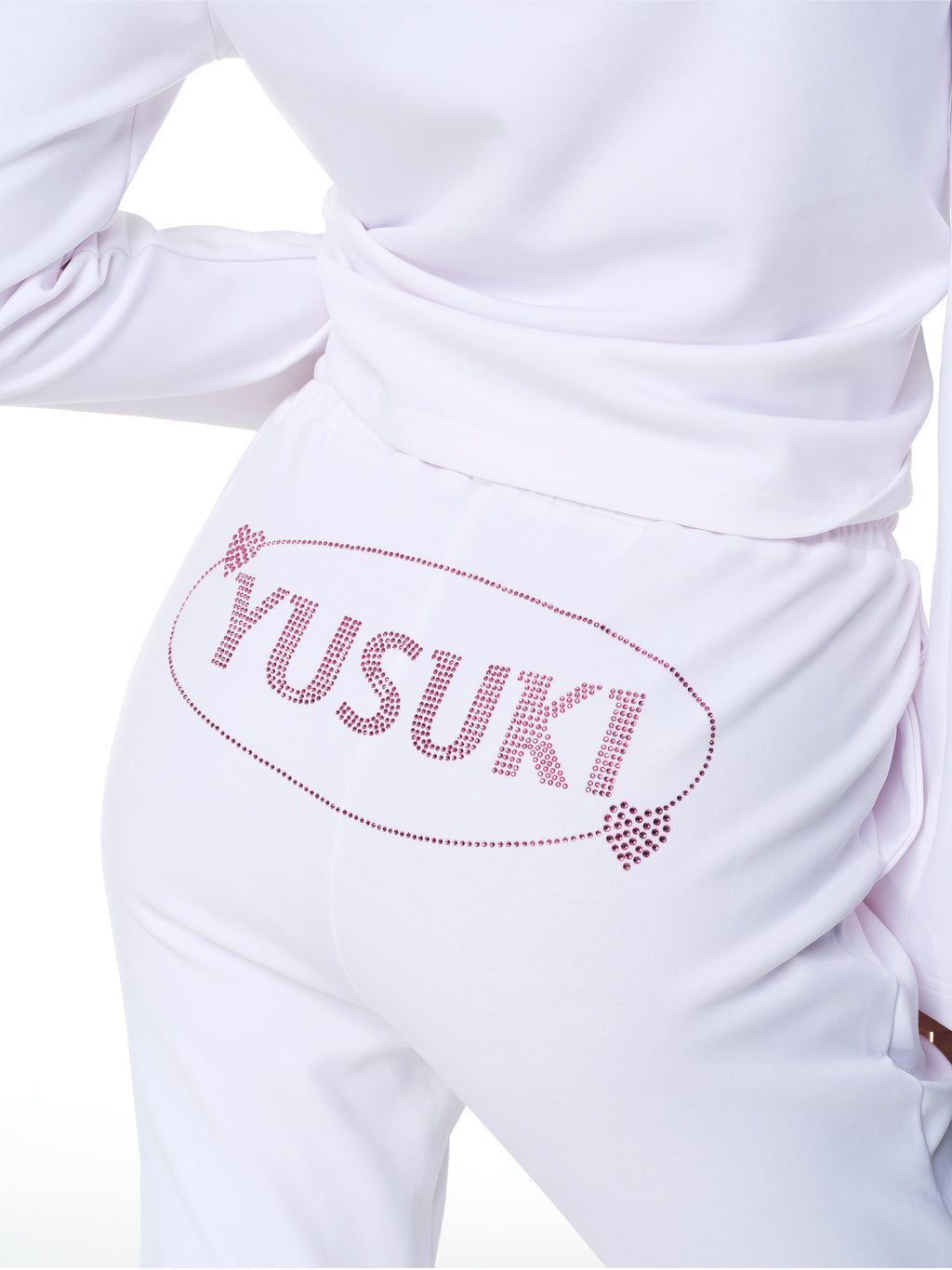 [Yusuki] Logo Rhinestone Pants (White)