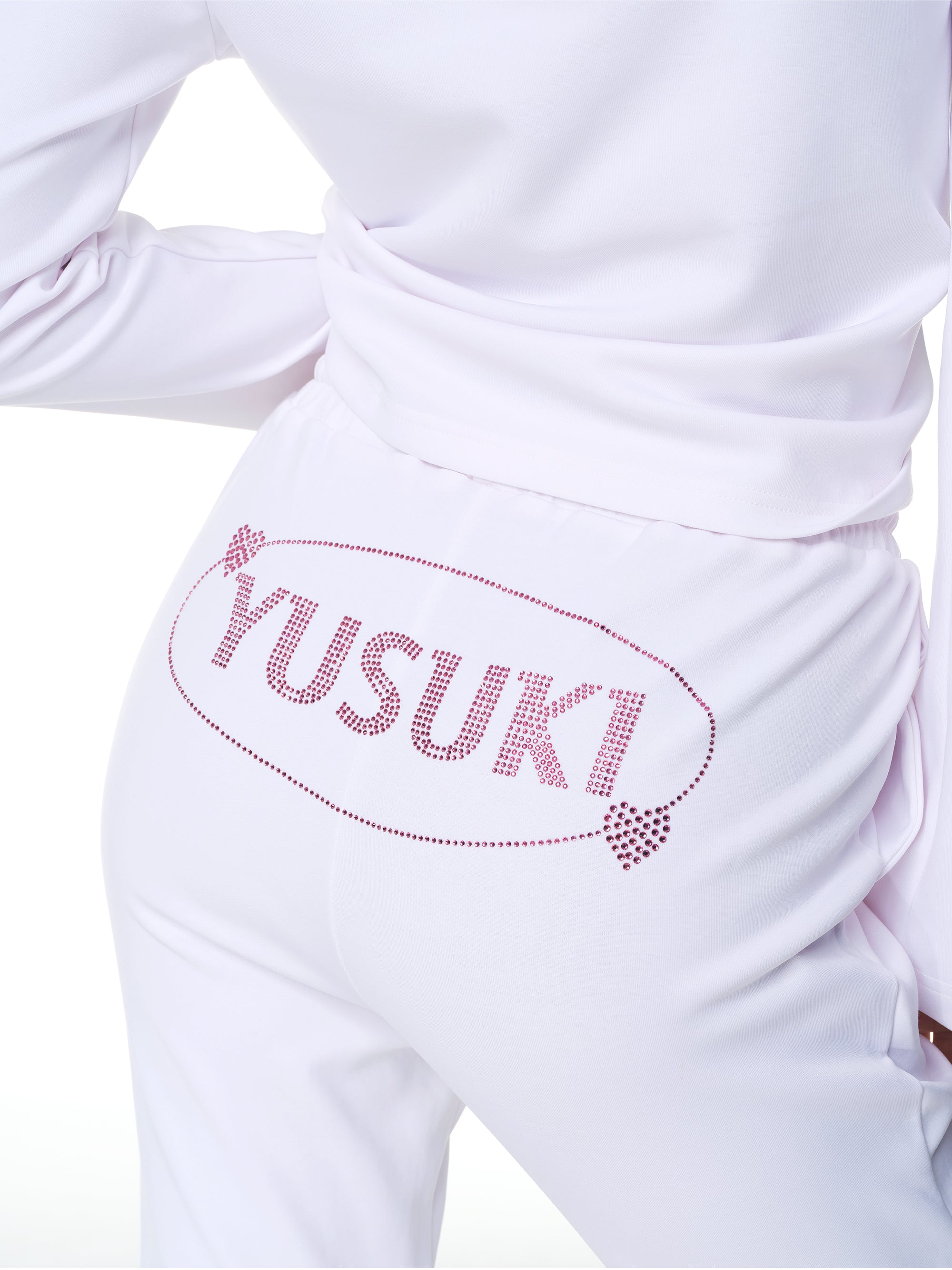 [Yusuki] Logo Rhinestone Pants (White)