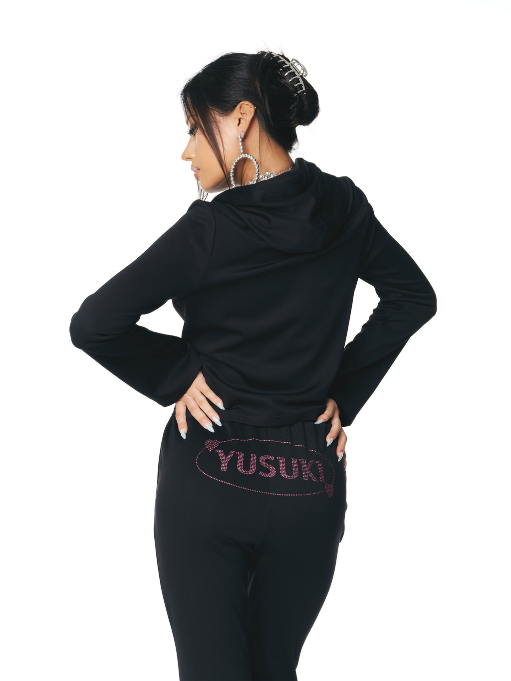 [Yusuki] Logo Rhinestone Pants (Black)