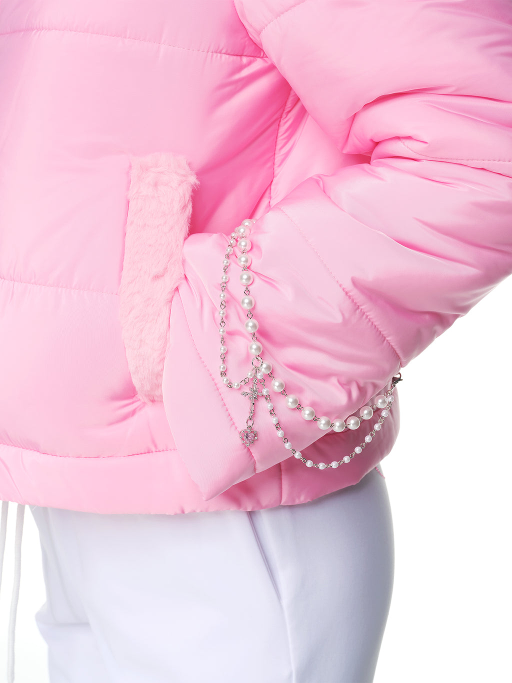 [Yusuki] Slim Puffer with Handmade Chains (Pink)