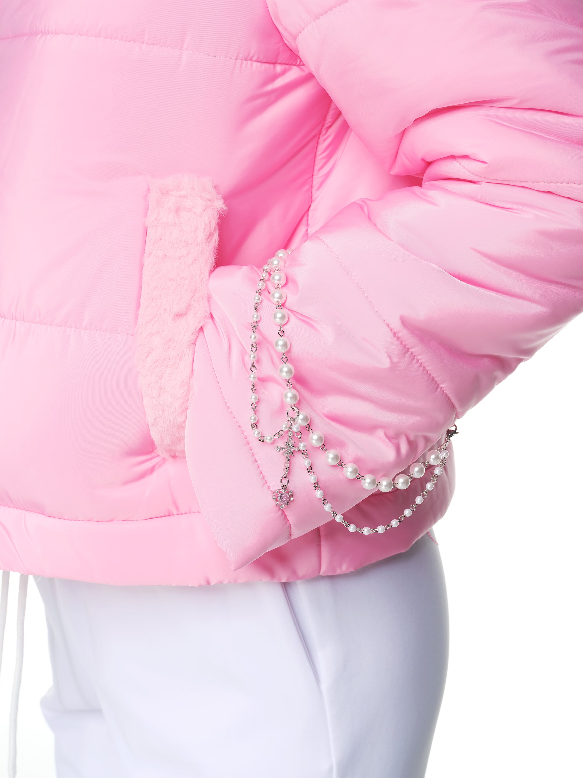 [Yusuki] Slim Puffer with Handmade Chains (Pink)
