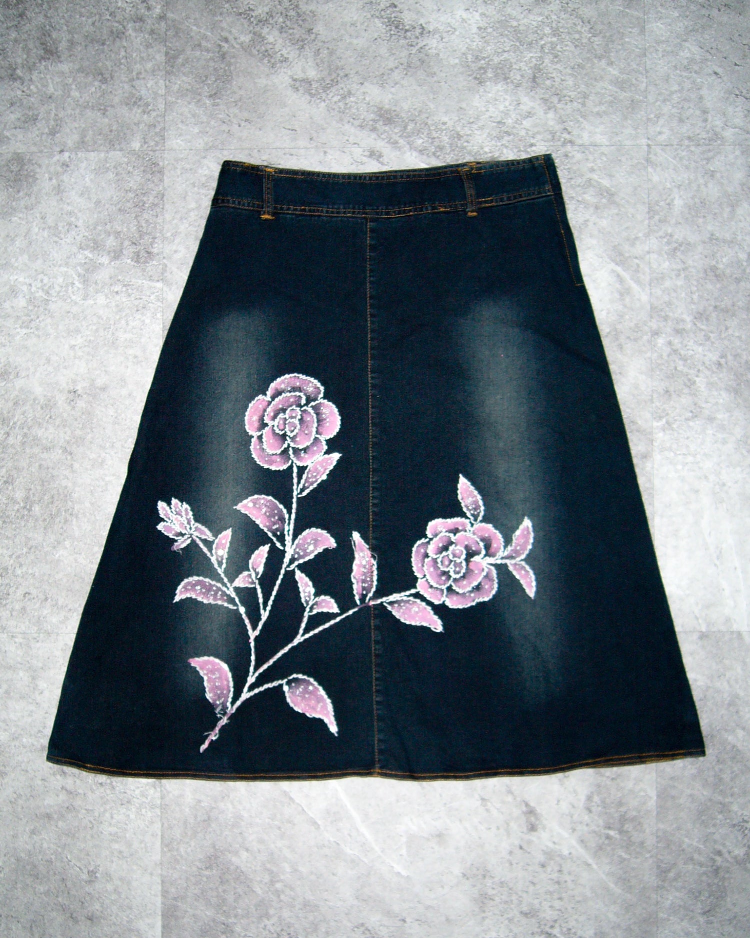 [Vintage] Beads Flower Denim Long Skirt
