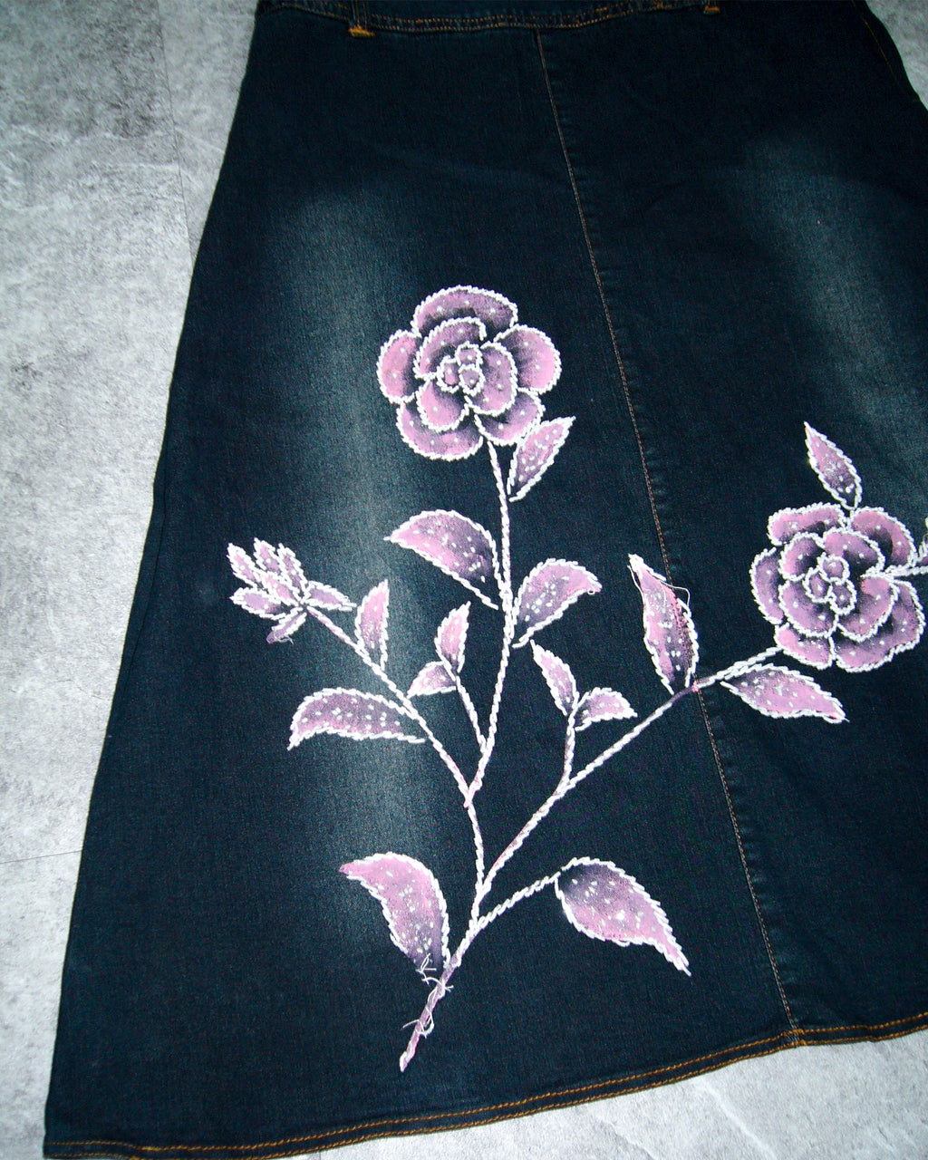 [Vintage] Beads Flower Denim Long Skirt