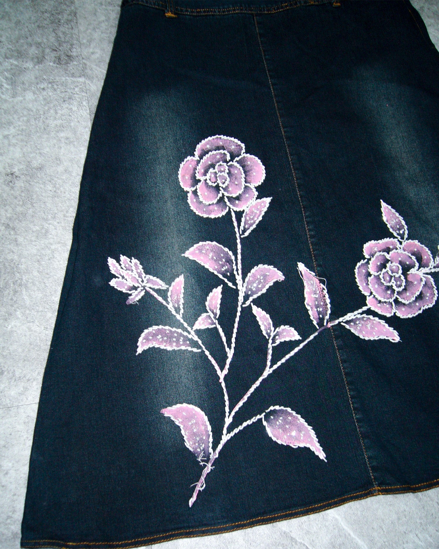 [Vintage] Beads Flower Denim Long Skirt