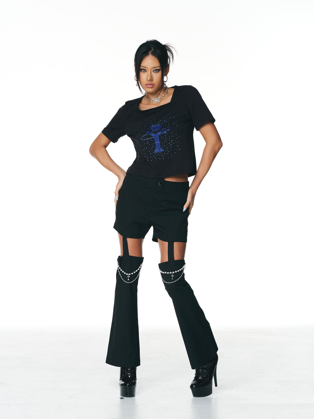 [Yusuki] Logo Rhinestone T-Shirt (Black)