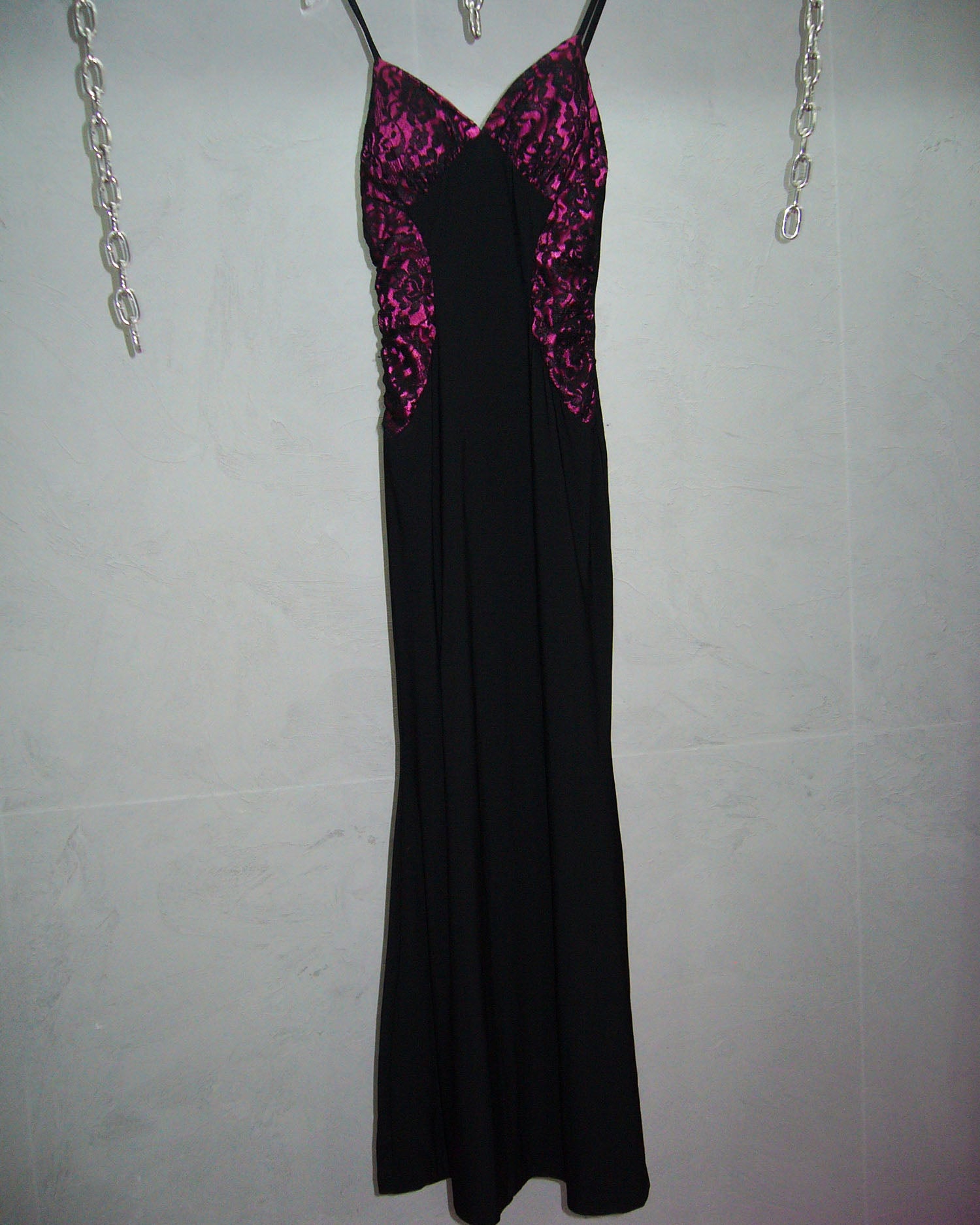 [Vintage] Pink Black Lace Long Dress