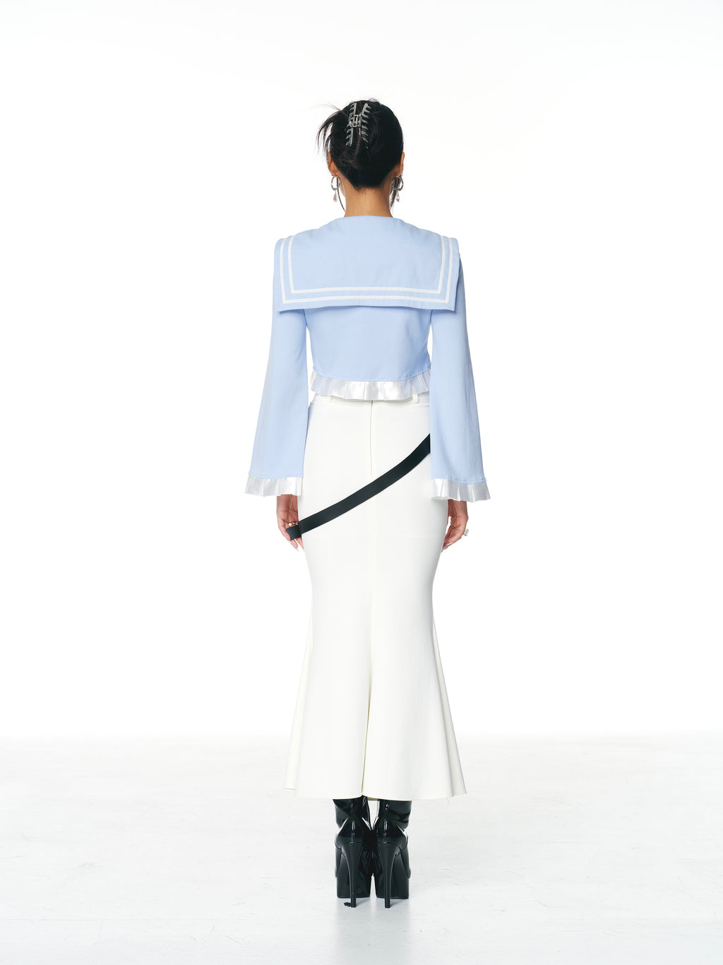 [Yusuki] Cropped Sailor Jacket (Baby Blue)