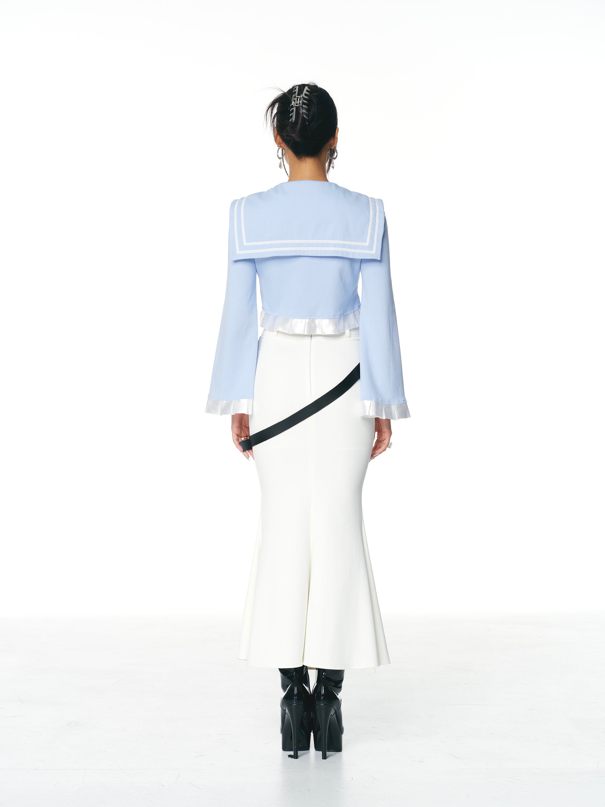 [Yusuki] Cropped Sailor Jacket (Baby Blue)